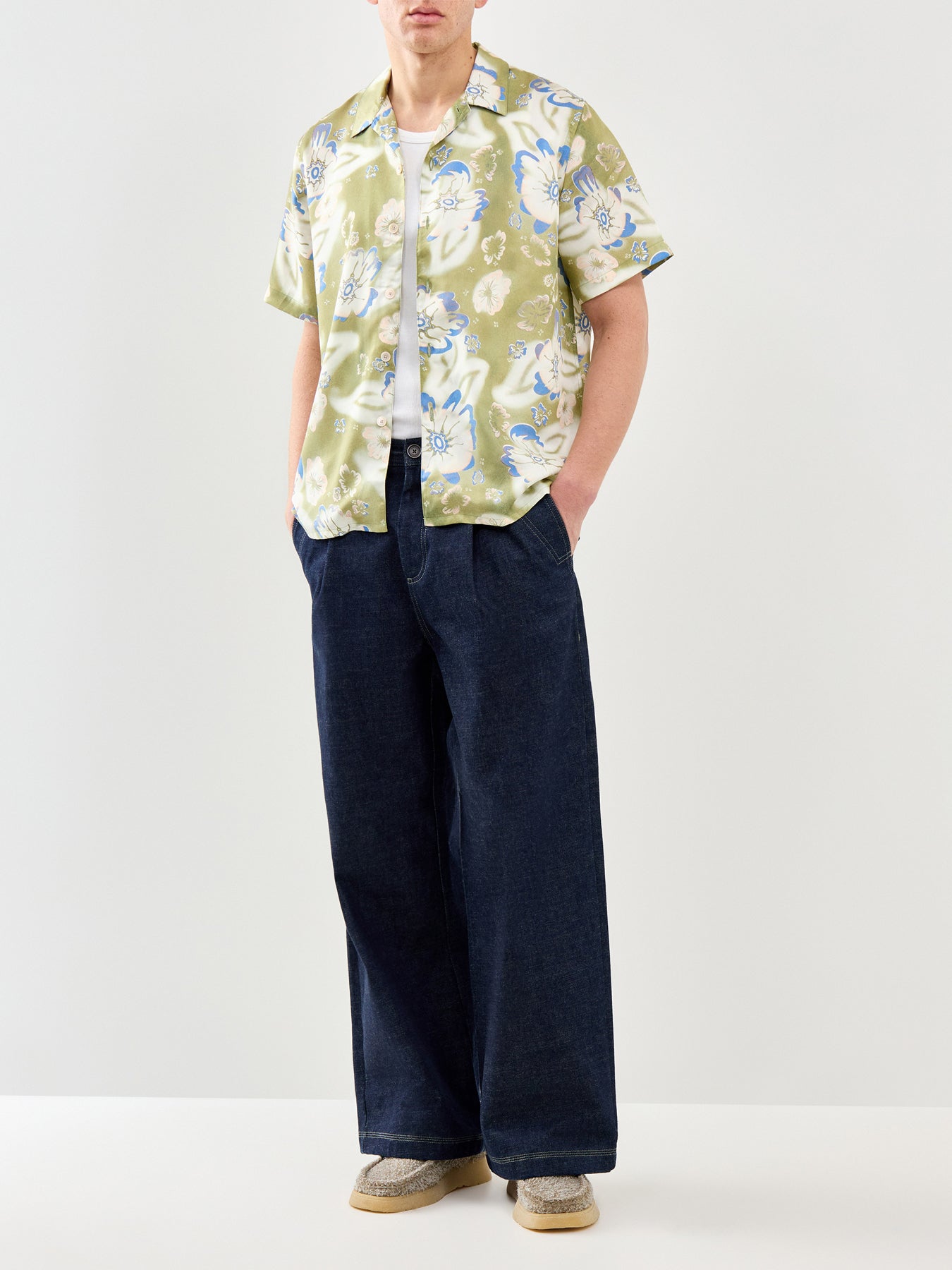 Floral Short Sleeve Shirt Green