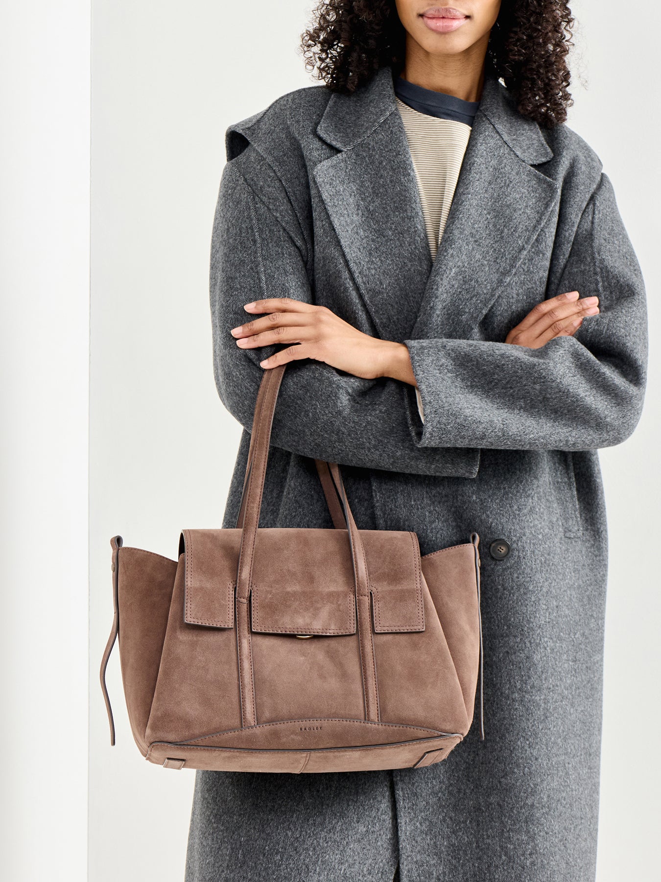 Chancery Suede Medium Flapover Shoulder Bag Brown