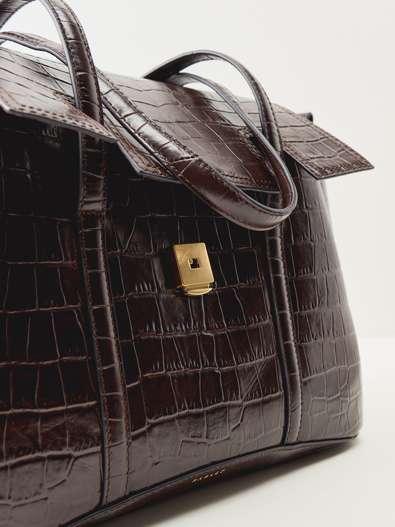 Chancery Faux Croc Medium Flapover Shoulder Bag Dark Oak