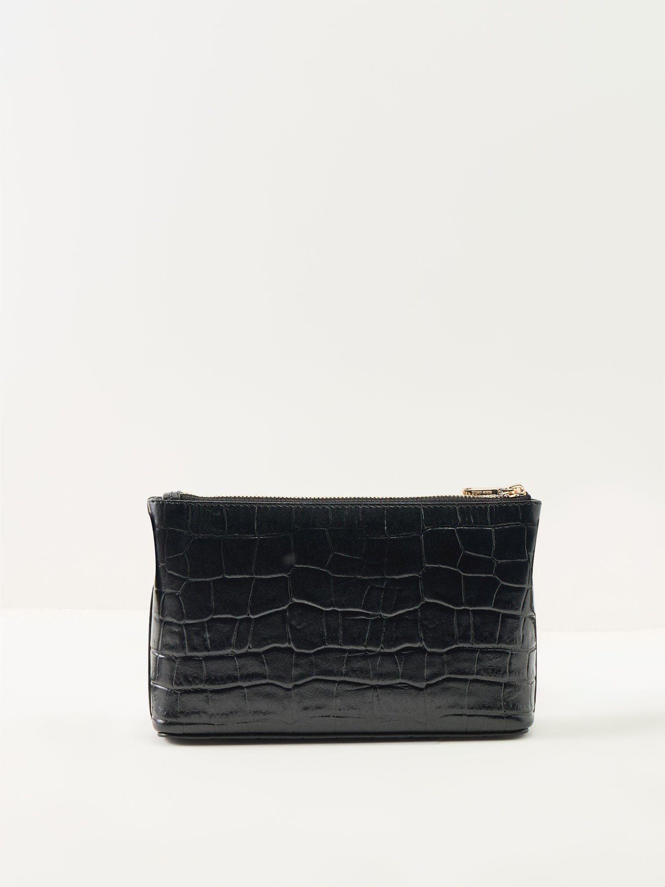 Pockets Faux Croc Mini Zip Top Shoulder Bag Black