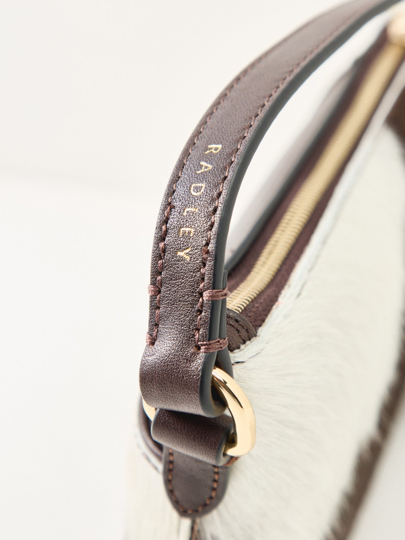 Pockets Cowhide Mini Zip Top Shoulder Bag Brown