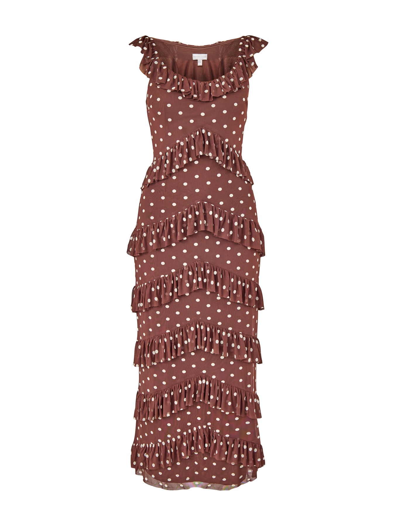 Cecile Ruffle Mesh Maxi Dress Brown