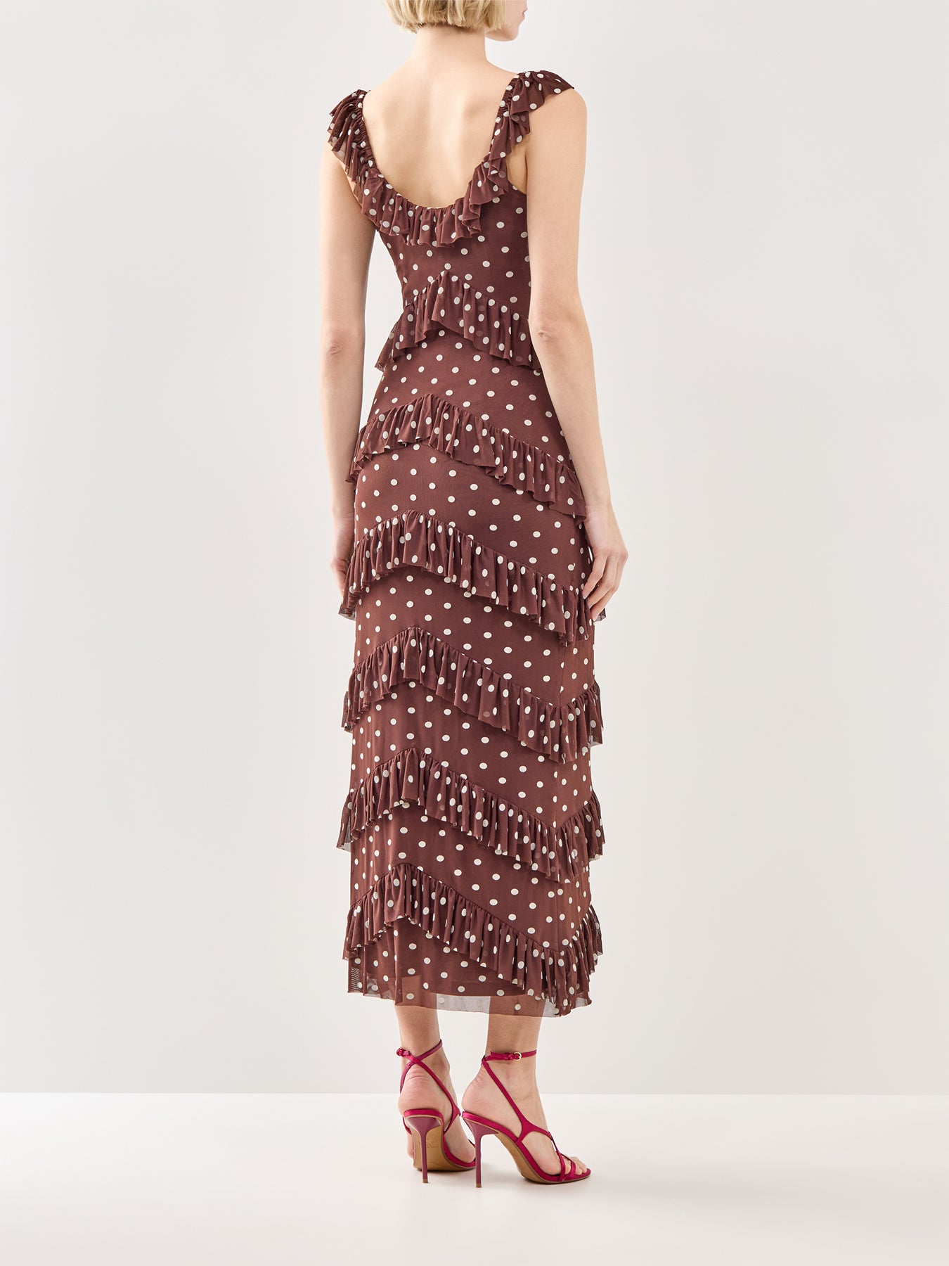 Cecile Ruffle Mesh Maxi Dress Brown