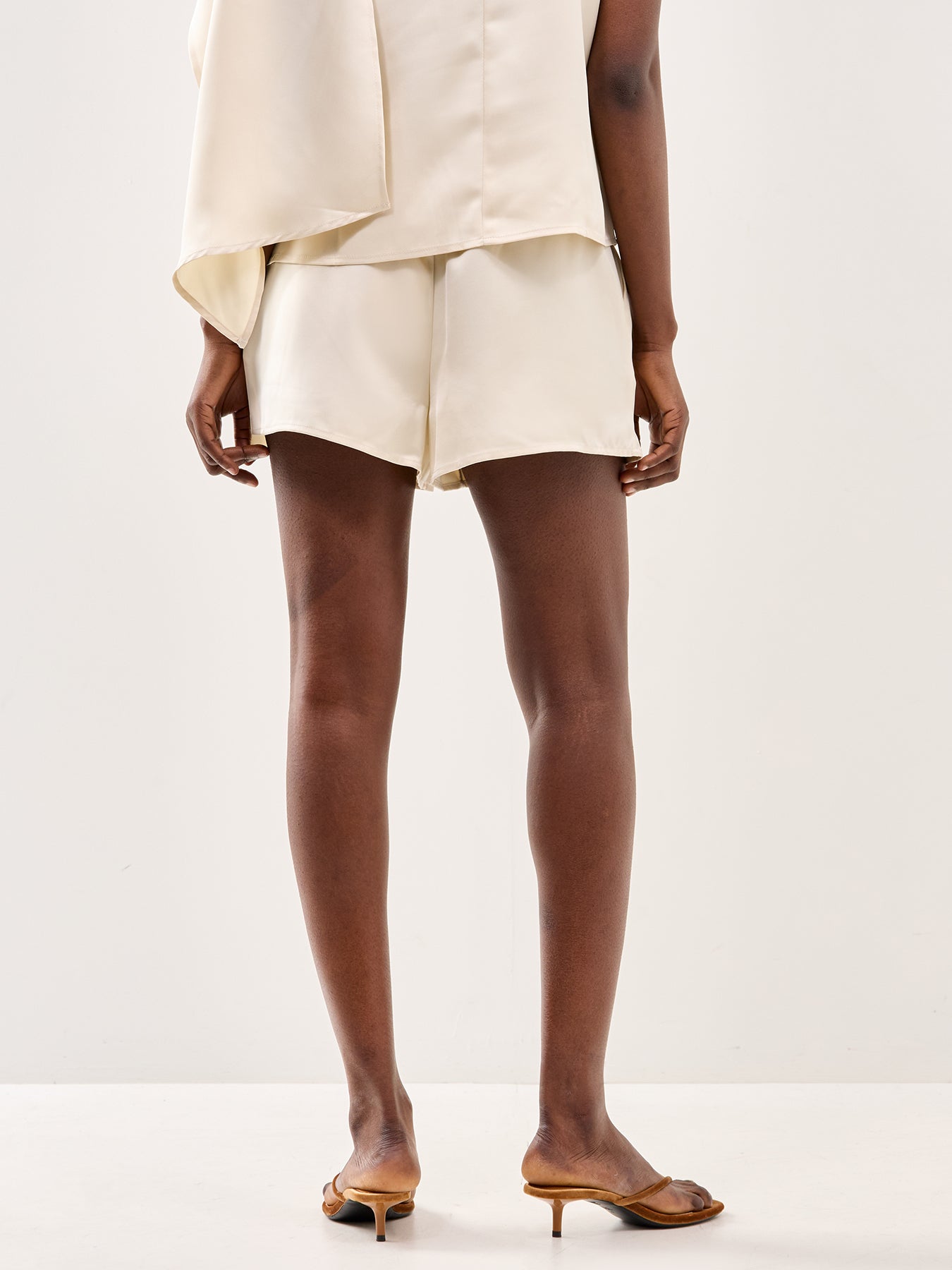 Breya Satin Drawstring Shorts Cream