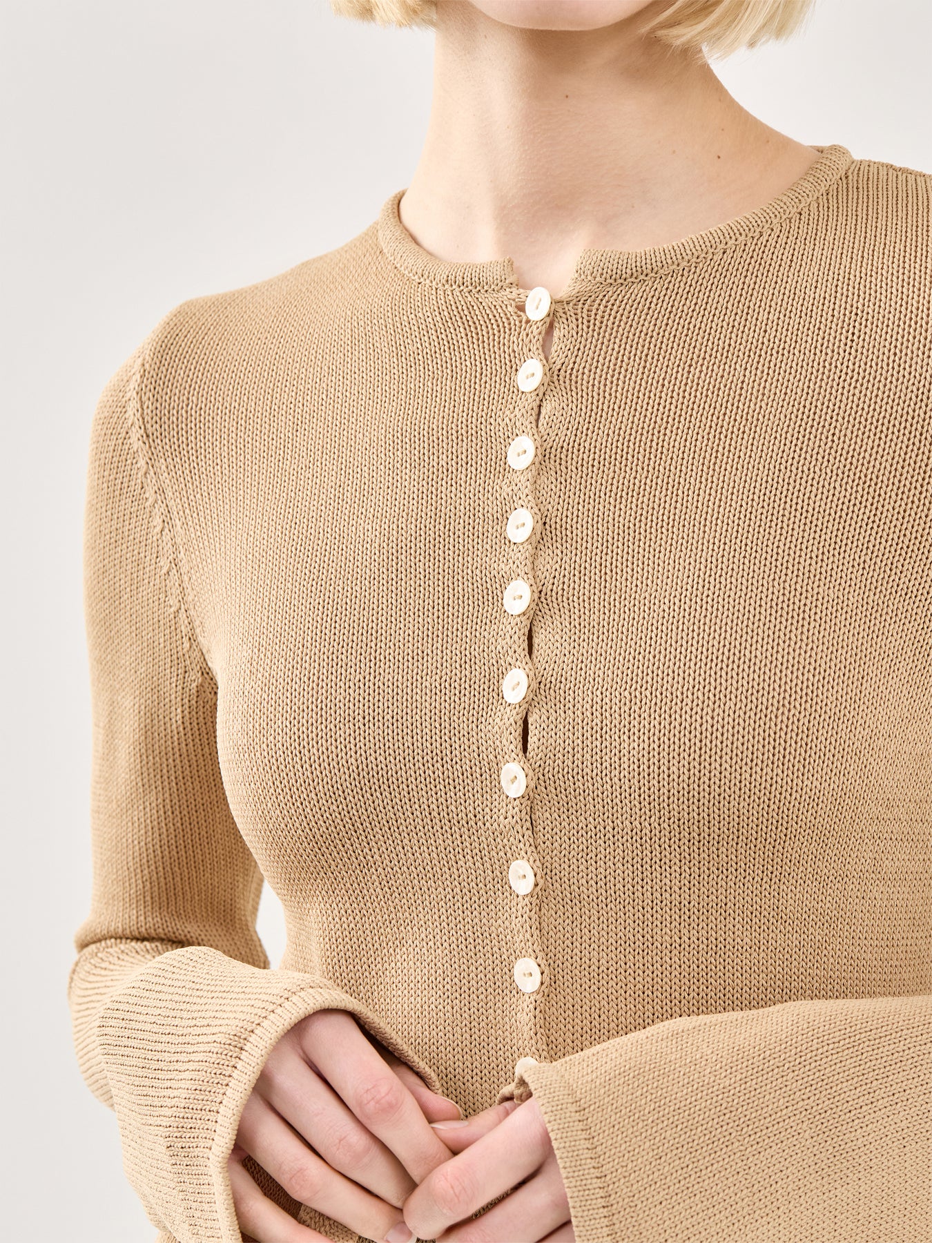 Kendall Rustic Button Down Knit Top Tan