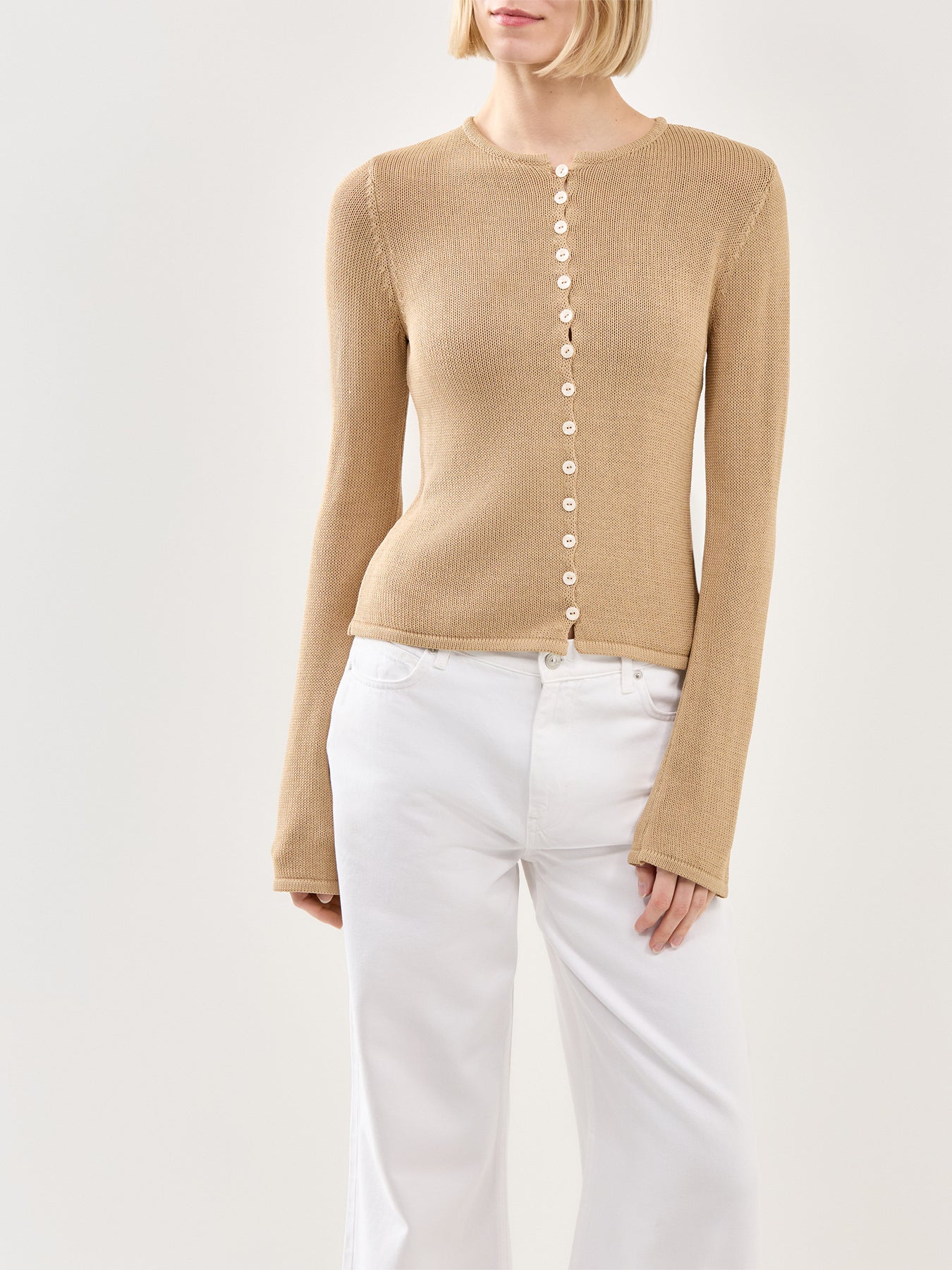 Kendall Rustic Button Down Knit Top Tan