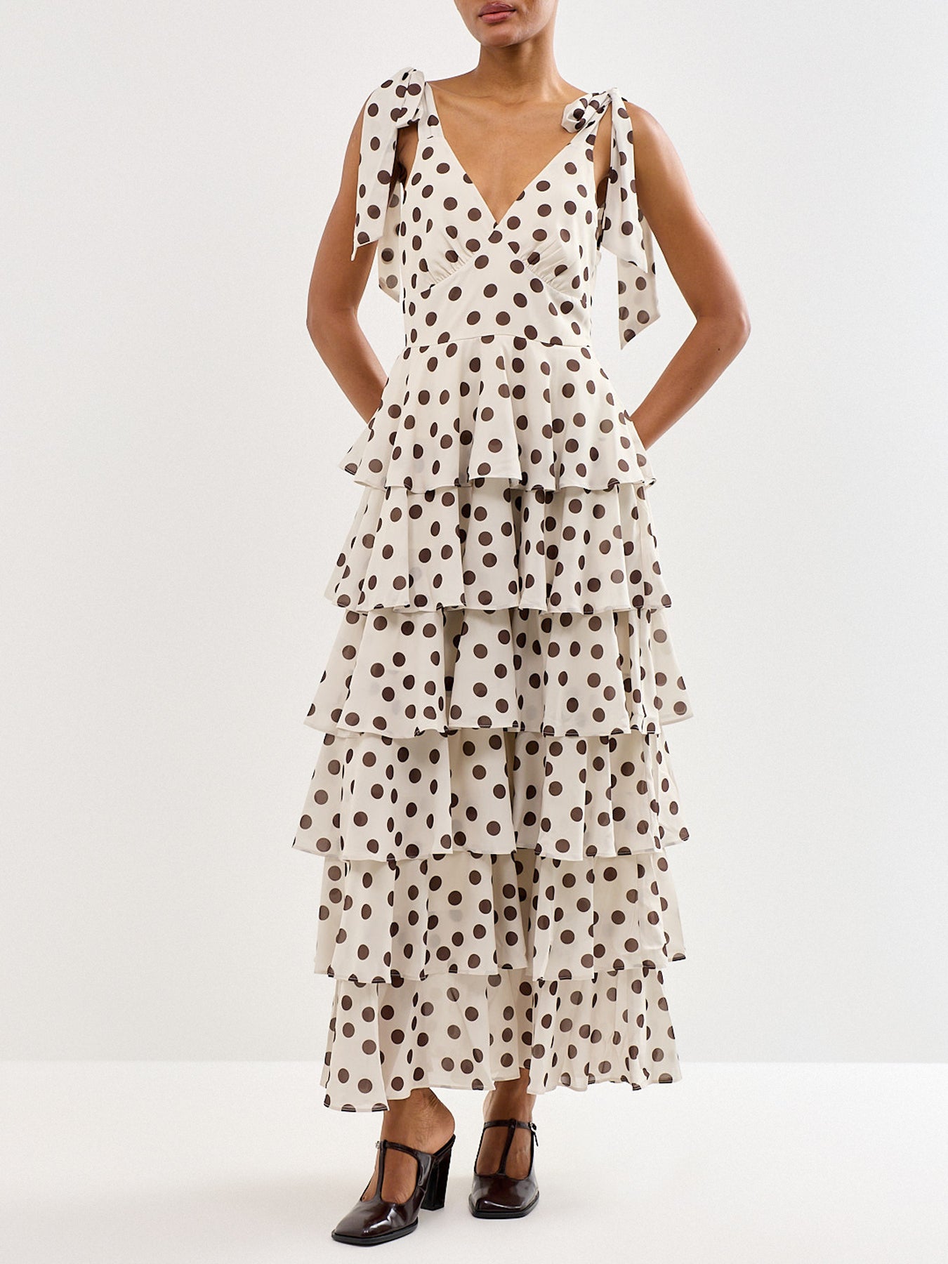 Fiore Tie Ruffle Maxi Dress Brown