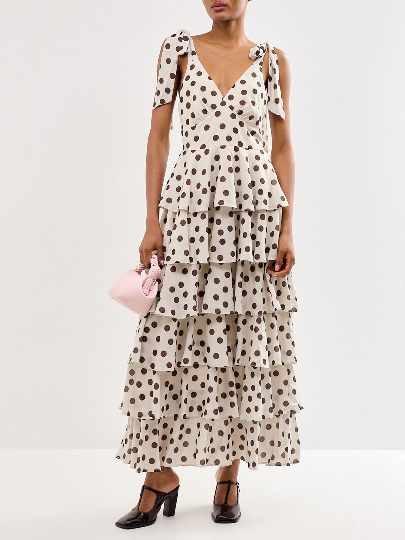 Fiore Tie Ruffle Maxi Dress Brown