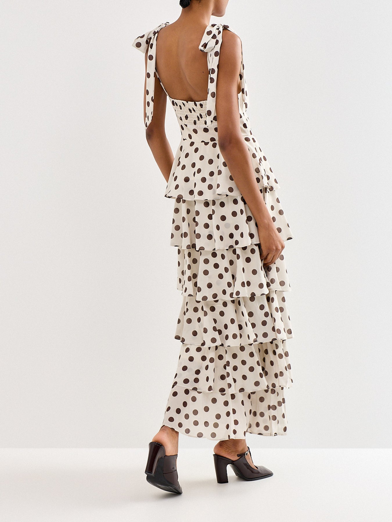 Fiore Tie Ruffle Maxi Dress Brown