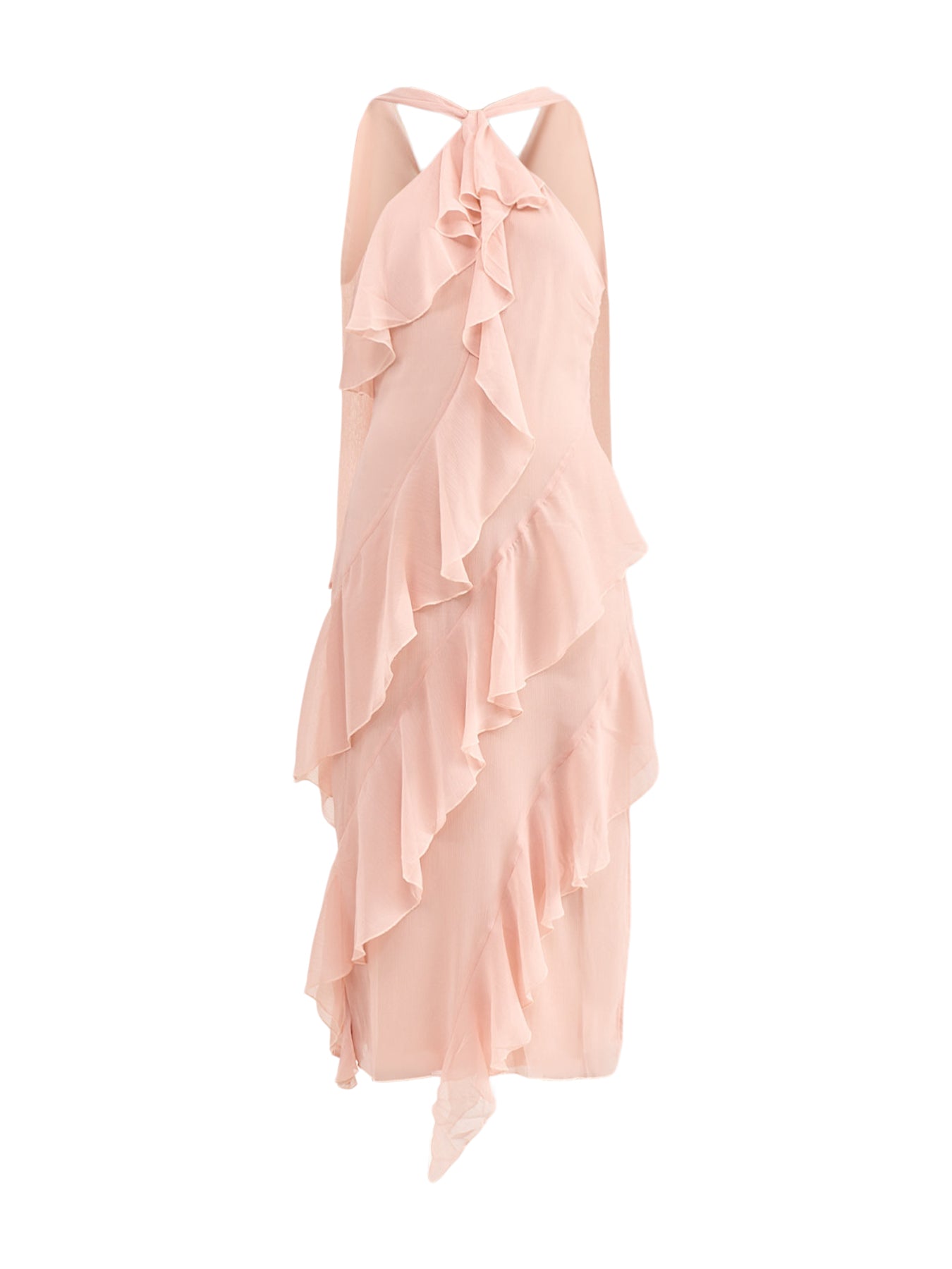 Aria Halterneck Ruffle Midaxi Dress Pink