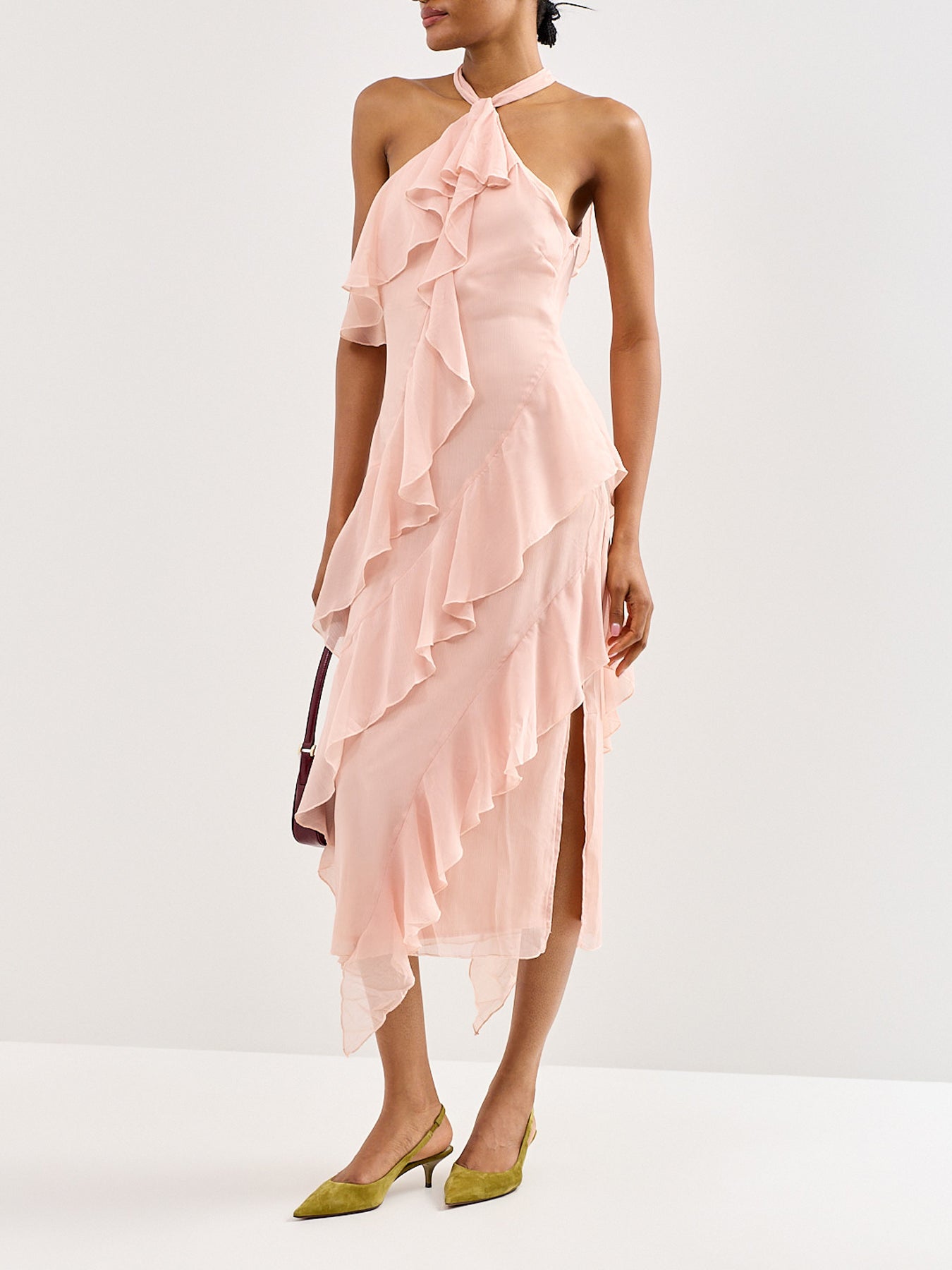 Aria Halterneck Ruffle Midaxi Dress Pink