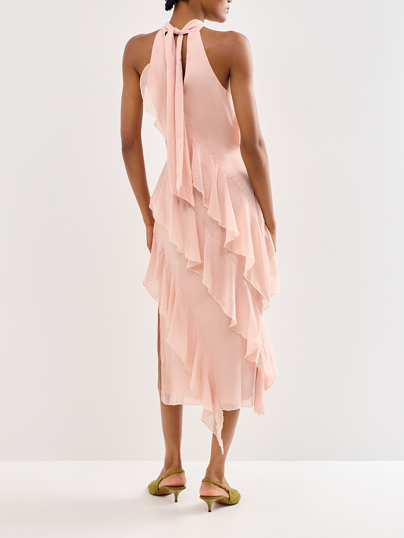 Aria Halterneck Ruffle Midaxi Dress Pink