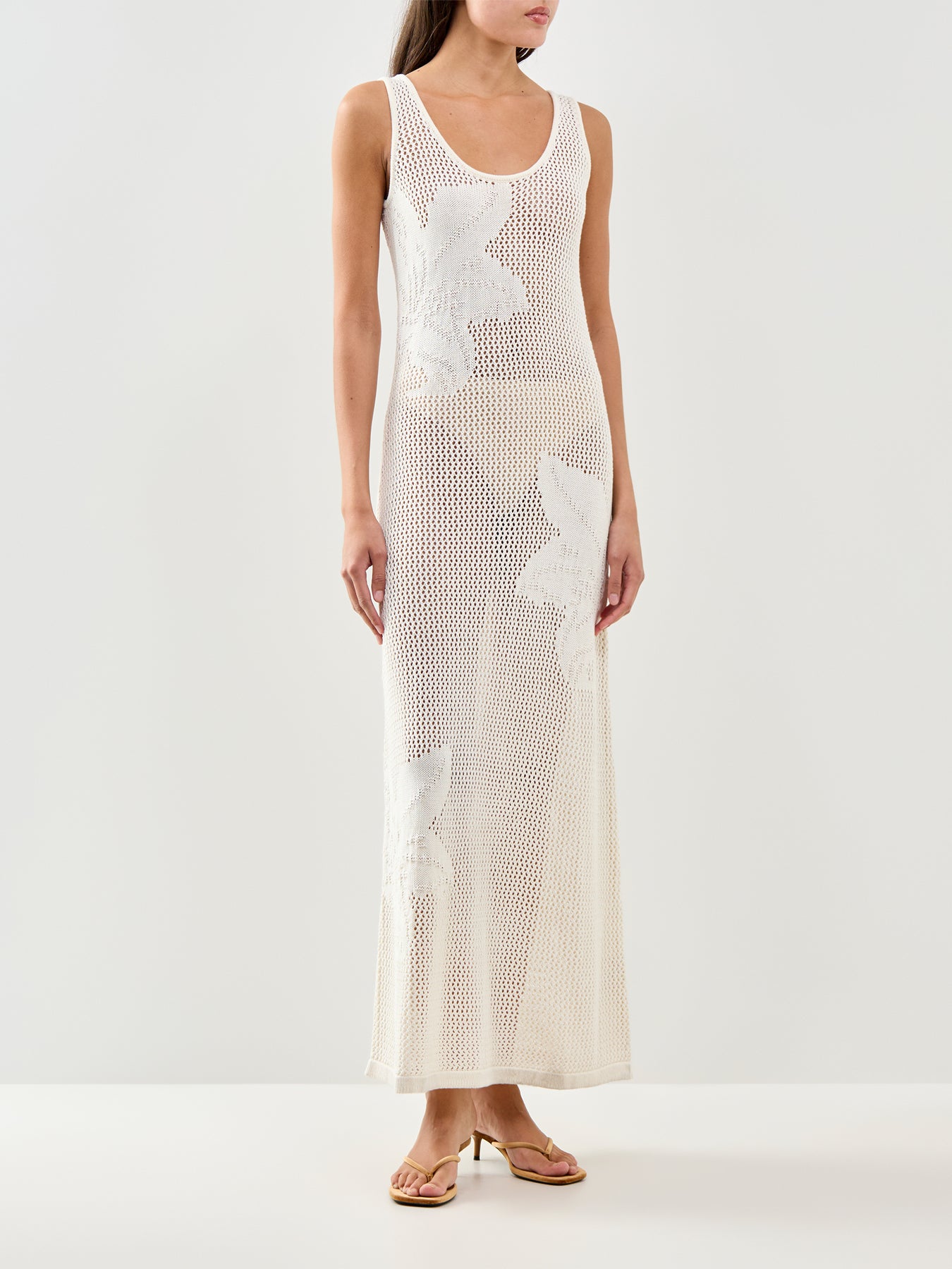 Kailani Floral Openwork Knit Dress Cream
