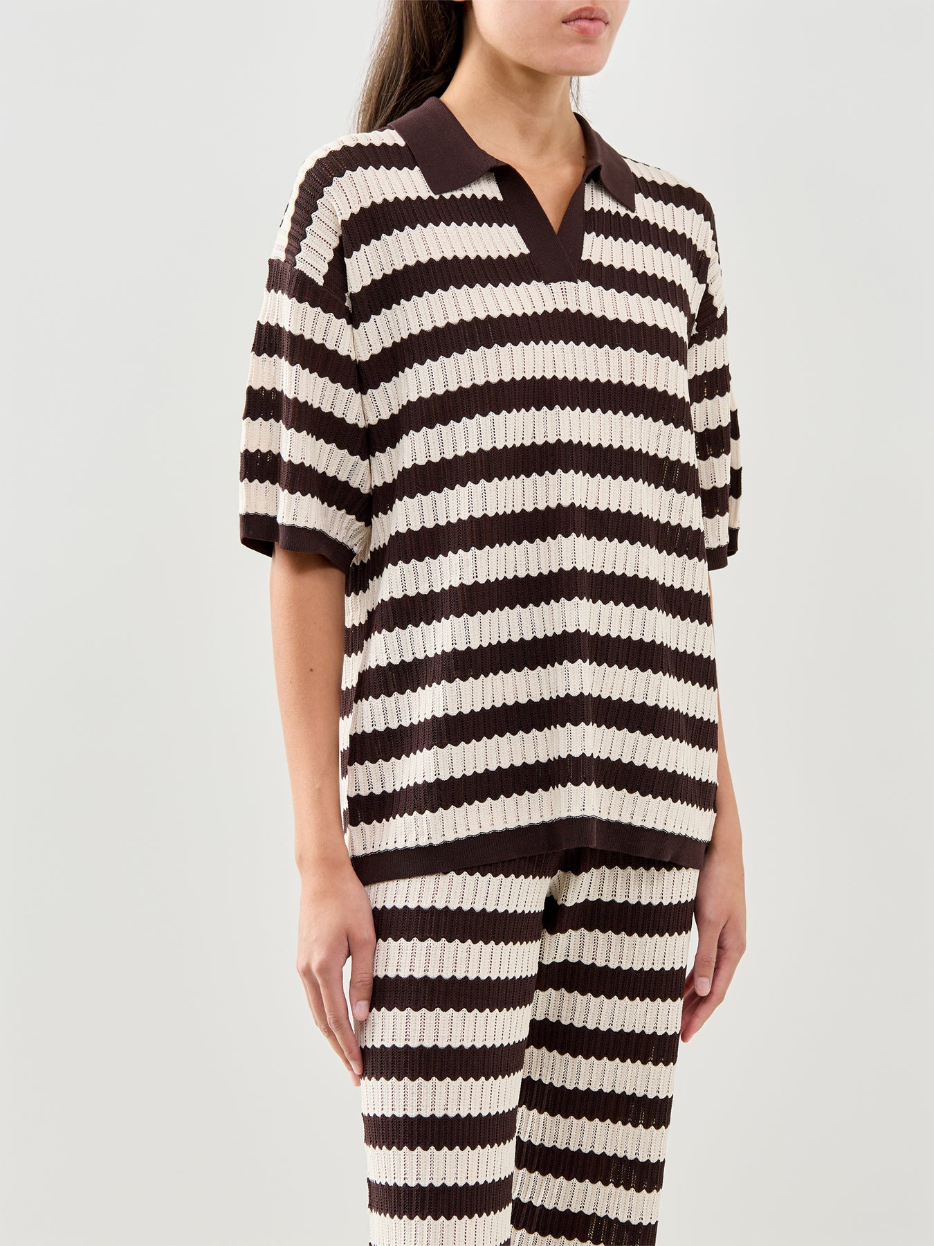 Venezia Stripe Polo Top Cream