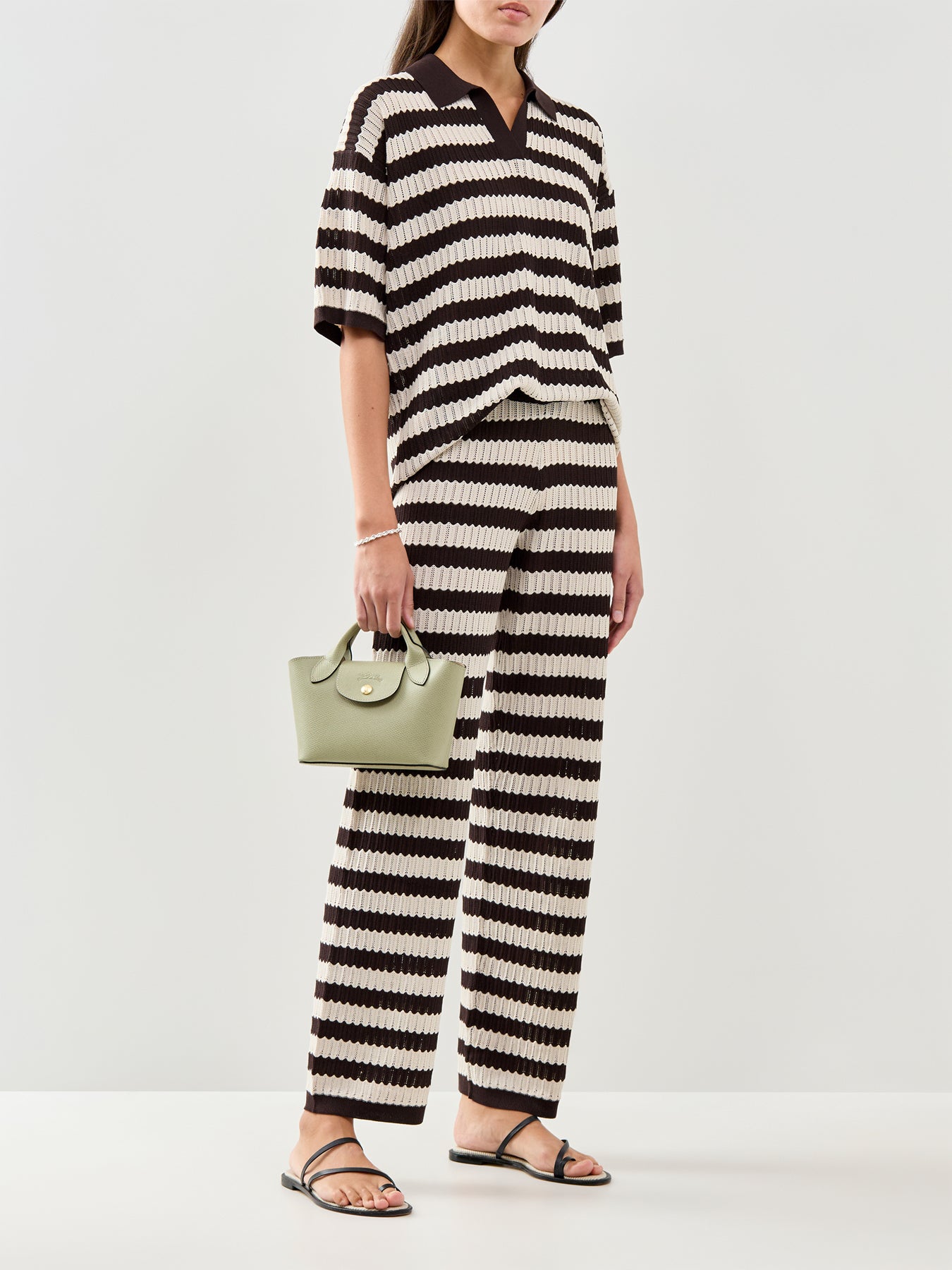 Venezia Stripe Slim Leg Trousers Brown