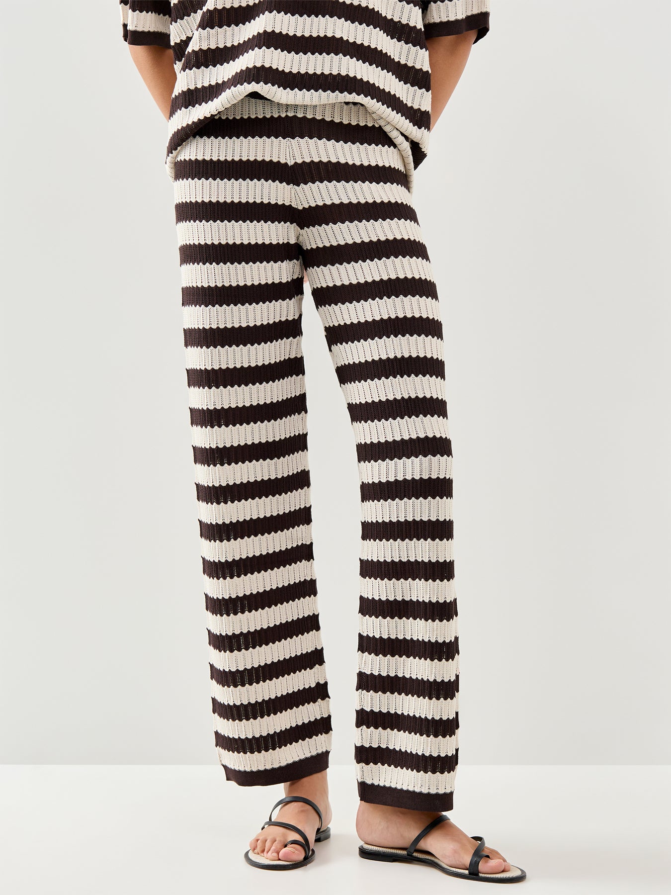 Venezia Stripe Slim Leg Trousers Brown