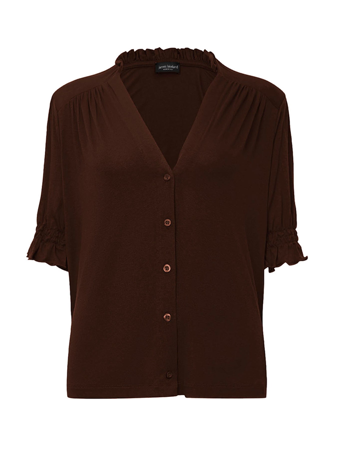V-Neck Jersey Blouse Brown