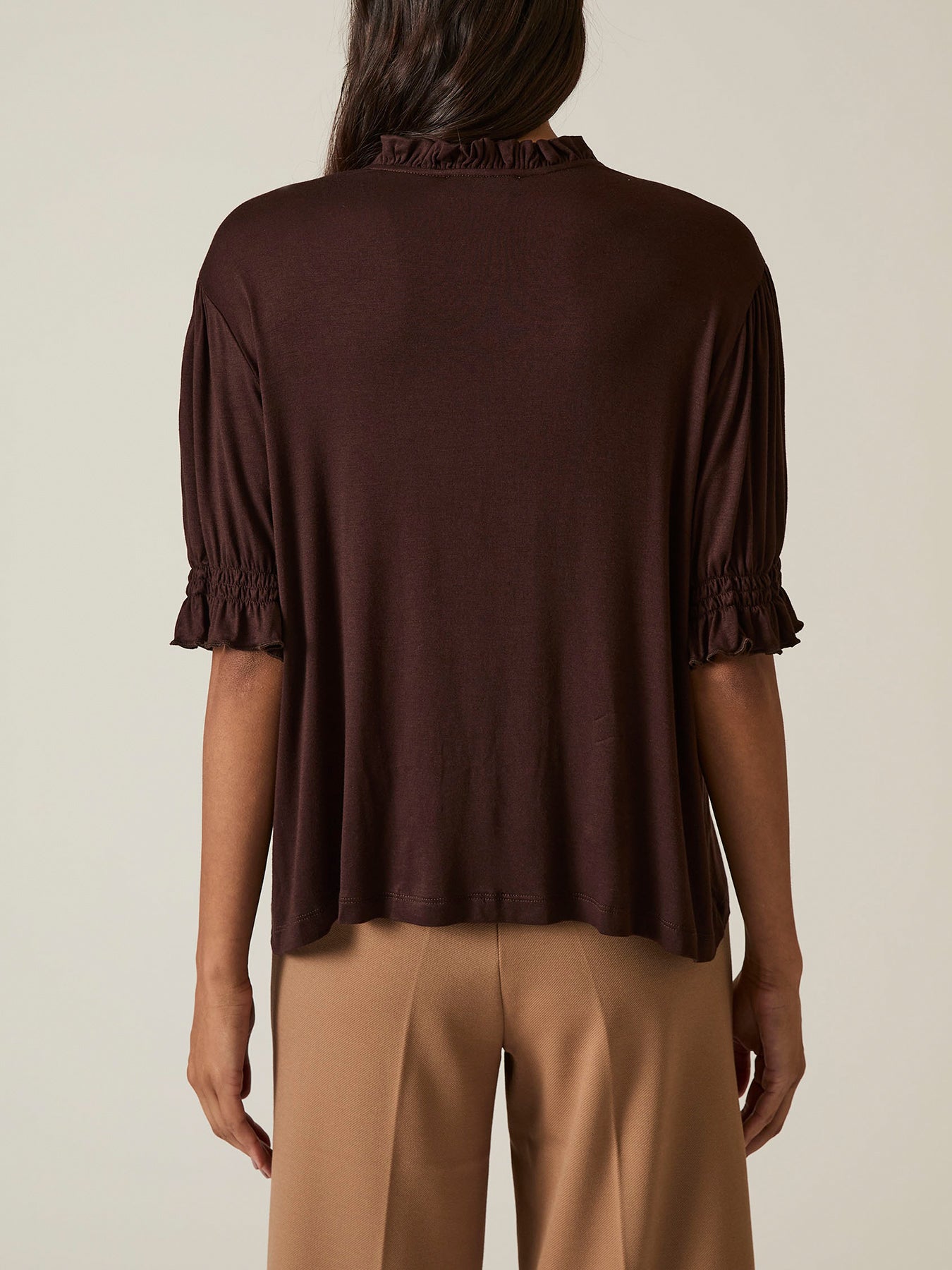 V-Neck Jersey Blouse Brown