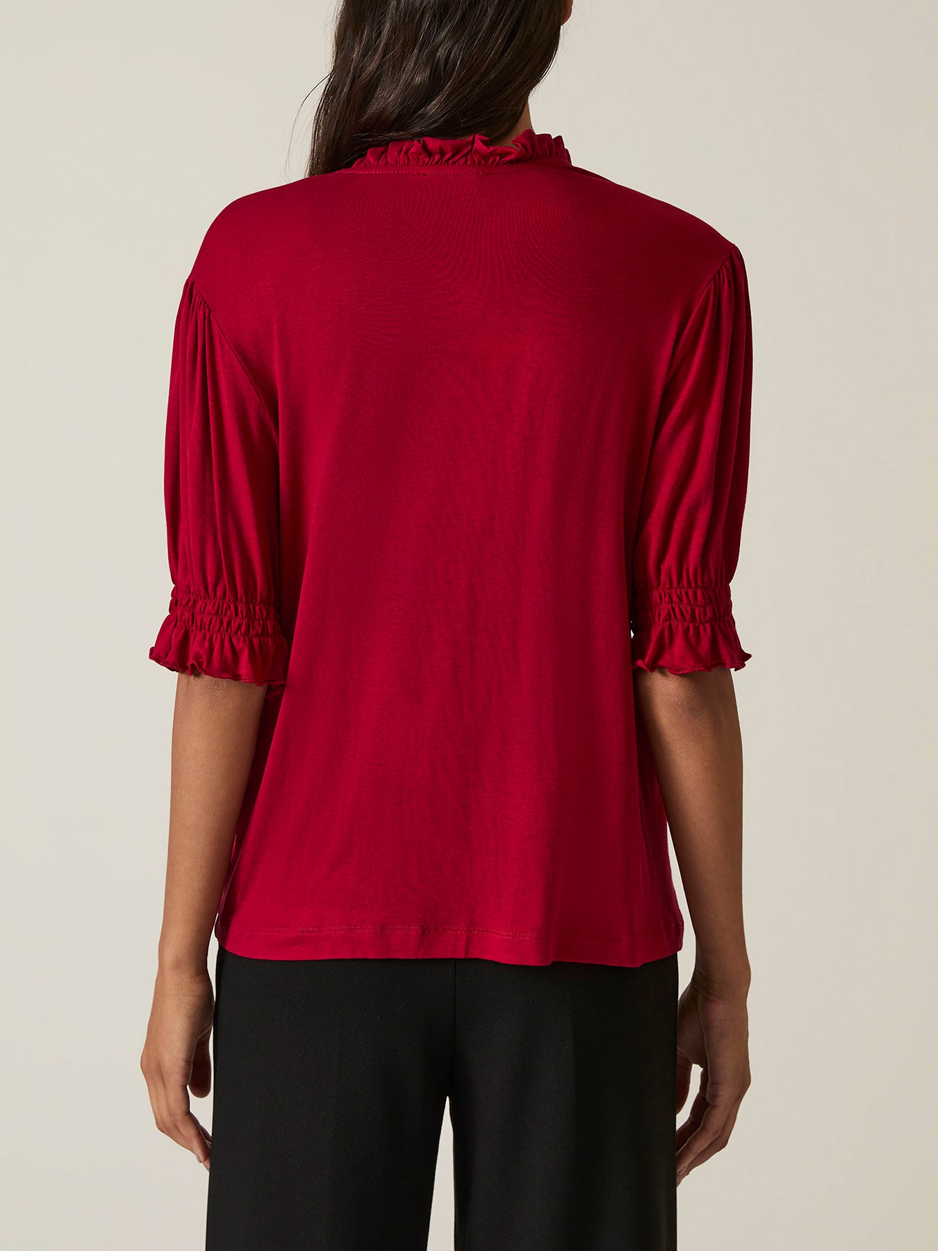 V-neck Jersey Blouse Red
