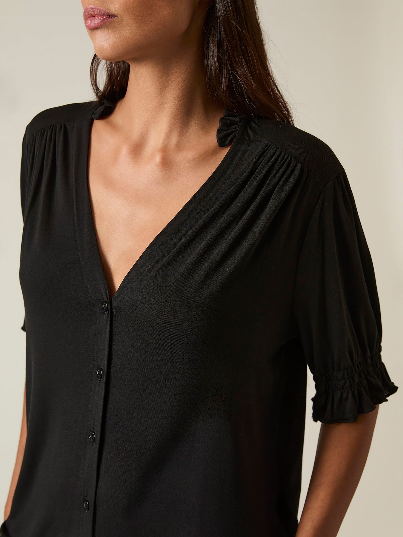 V-neck Jersey Blouse Black
