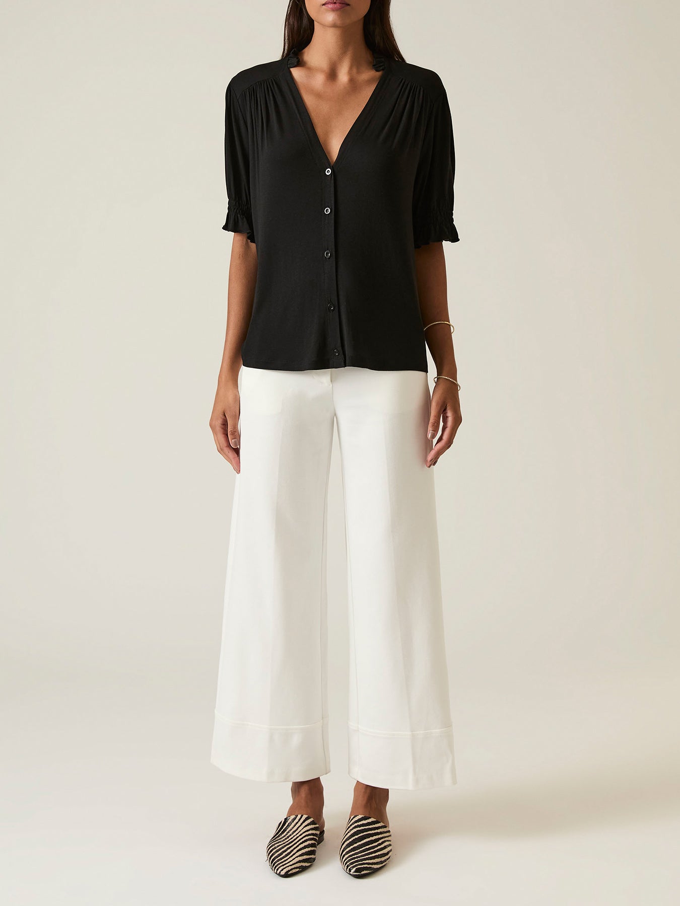 V-neck Jersey Blouse Black