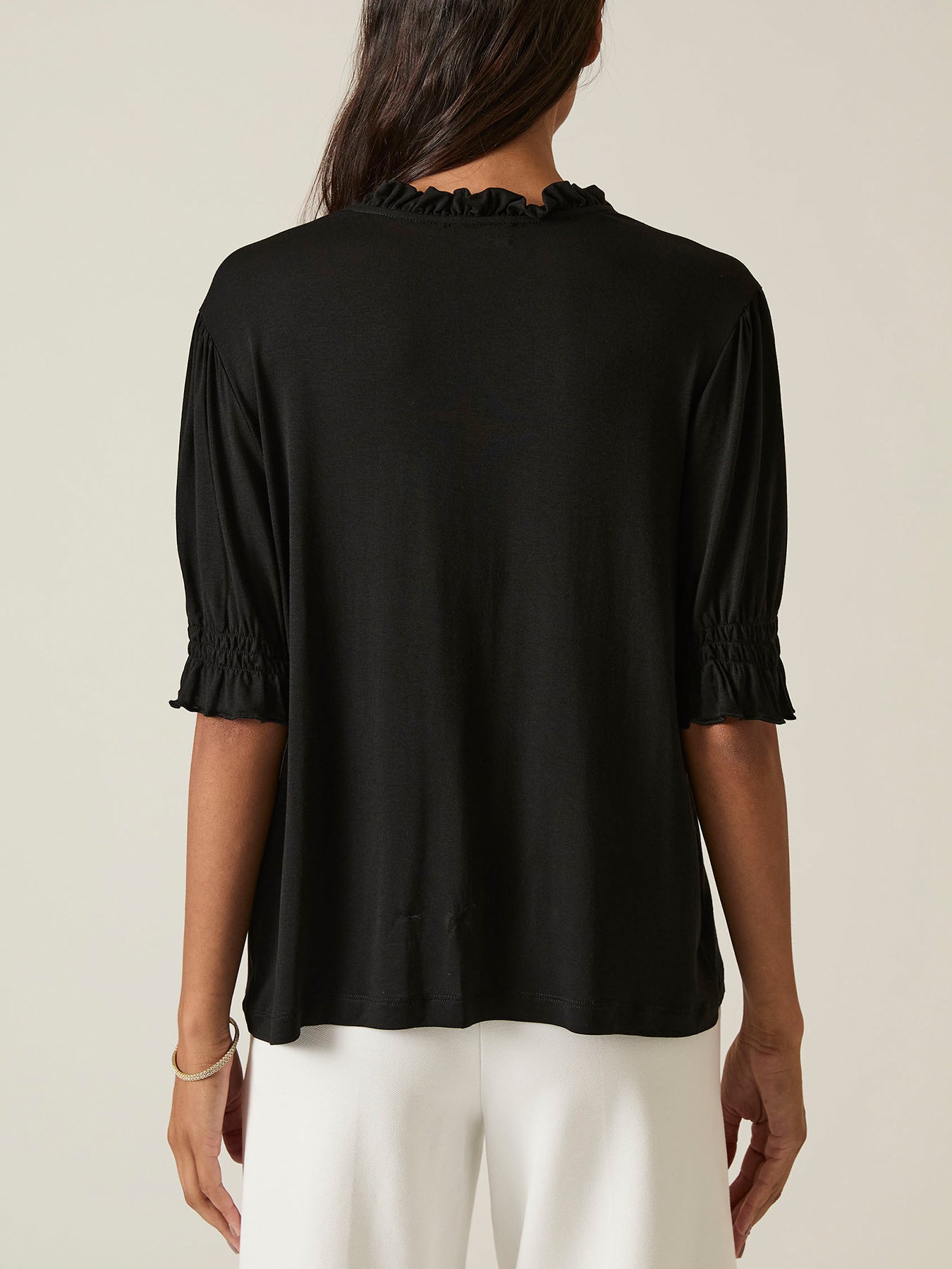 V-neck Jersey Blouse Black