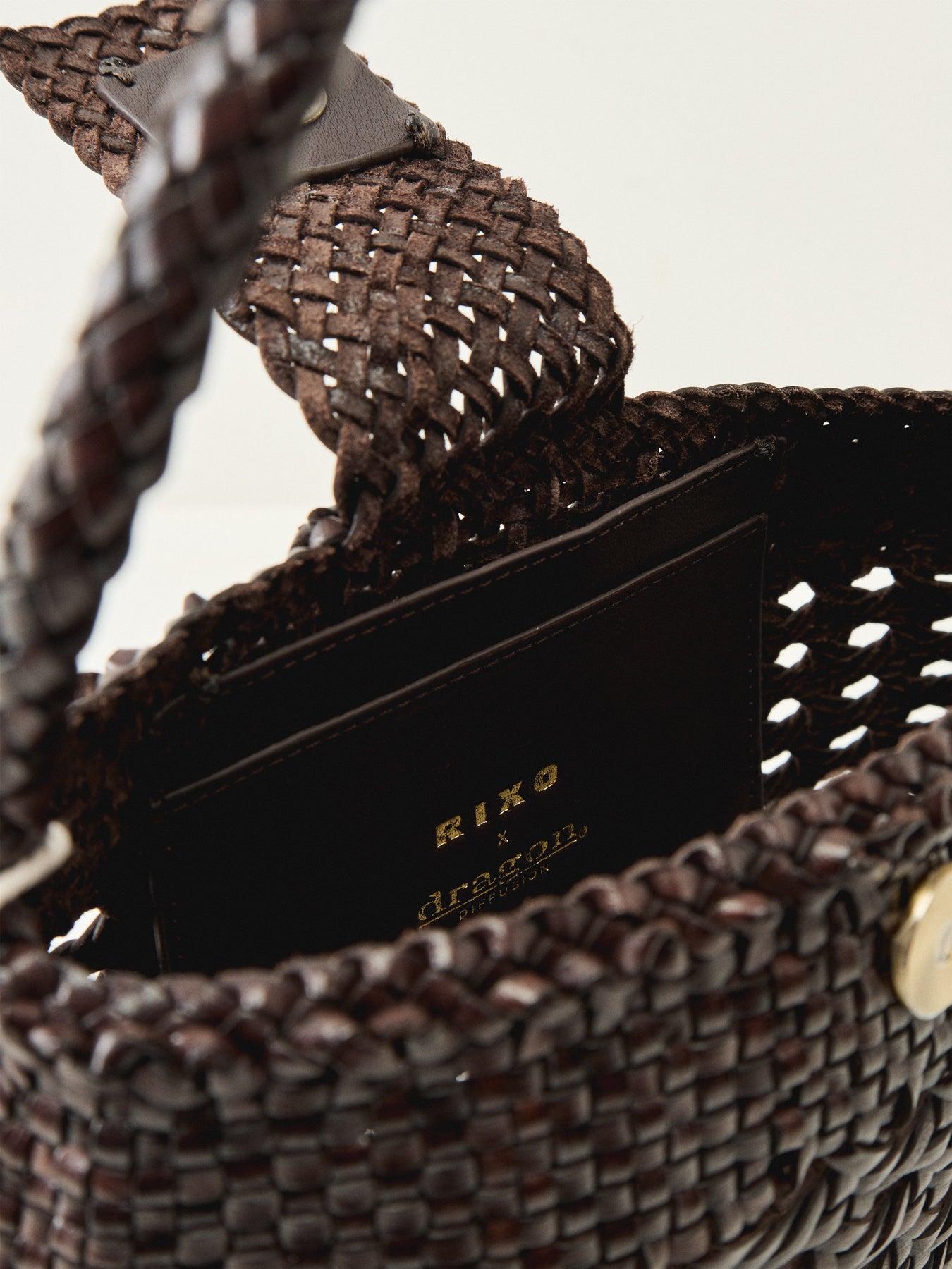 Rixo x Dragon Diffusion Amoria Woven Leather Bag Dark Brown