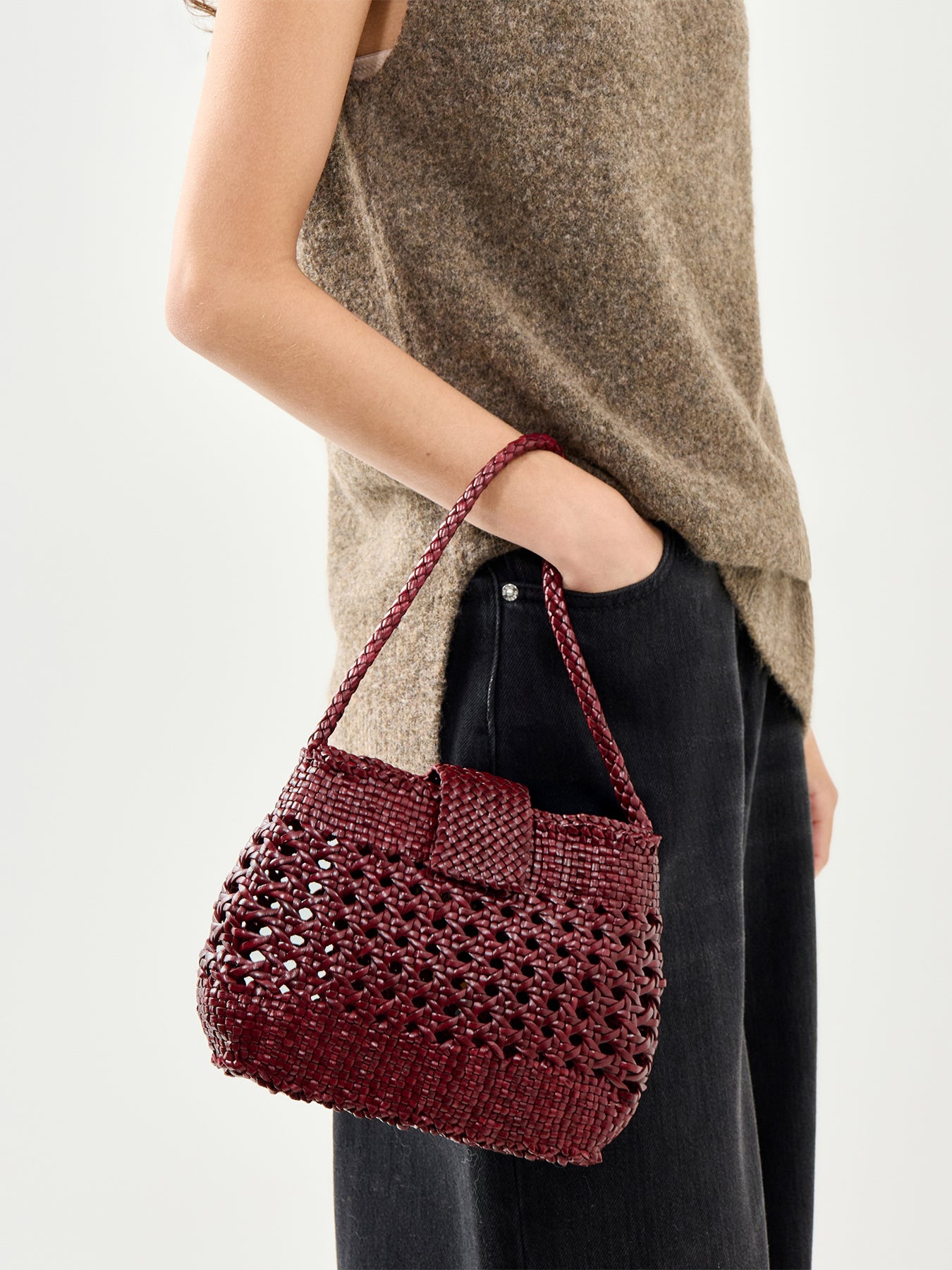 Rixo x Dragon Diffusion Amoria Woven Leather Bag Burgundy