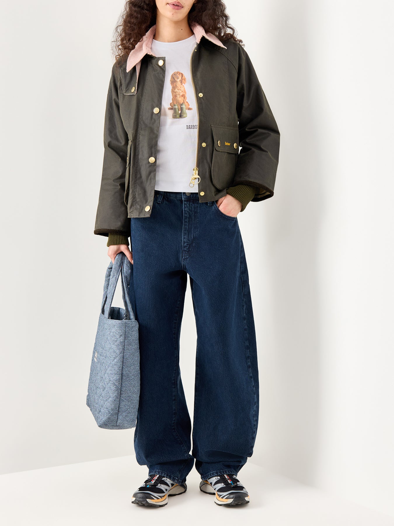 Cropped Beadnell Wax Jacket Olive Green