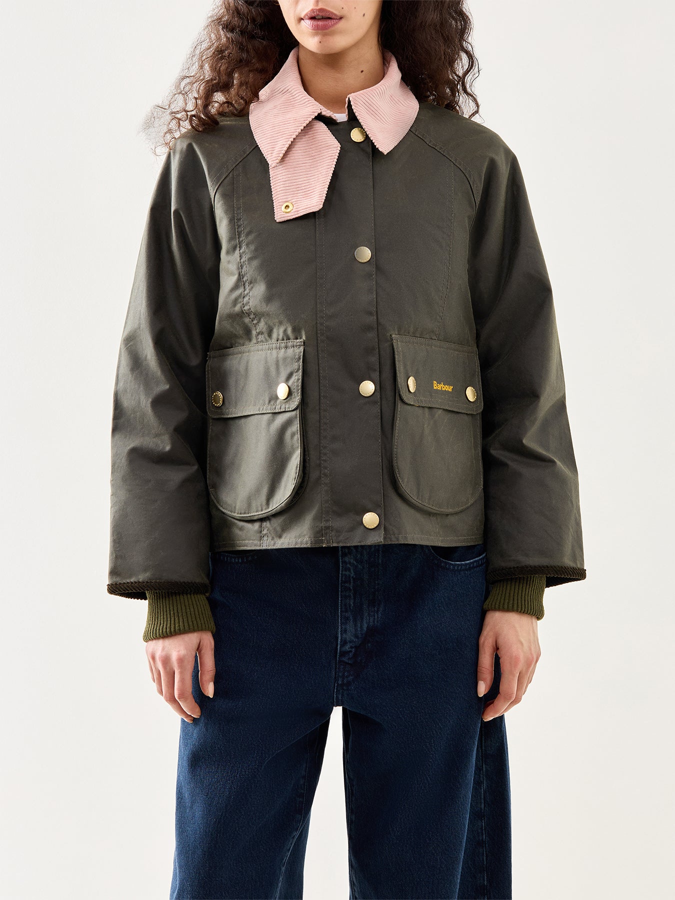 Cropped Beadnell Wax Jacket Olive Green