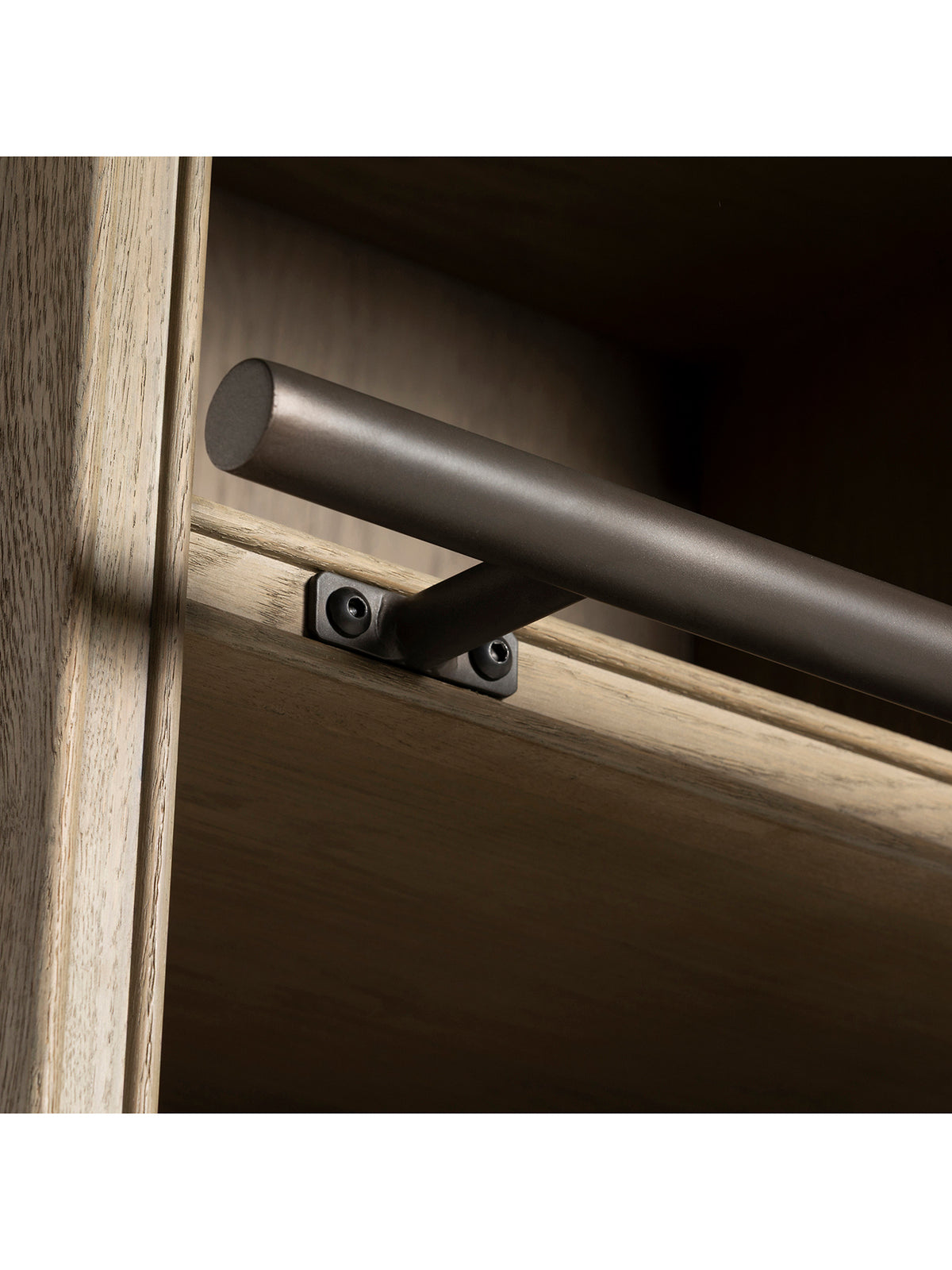 Culver Grey Oak Wood 240Cm Shelf Unit With Open Shelves, Glass-Front Cabinets, Lower Drawers And Sliding Ladder