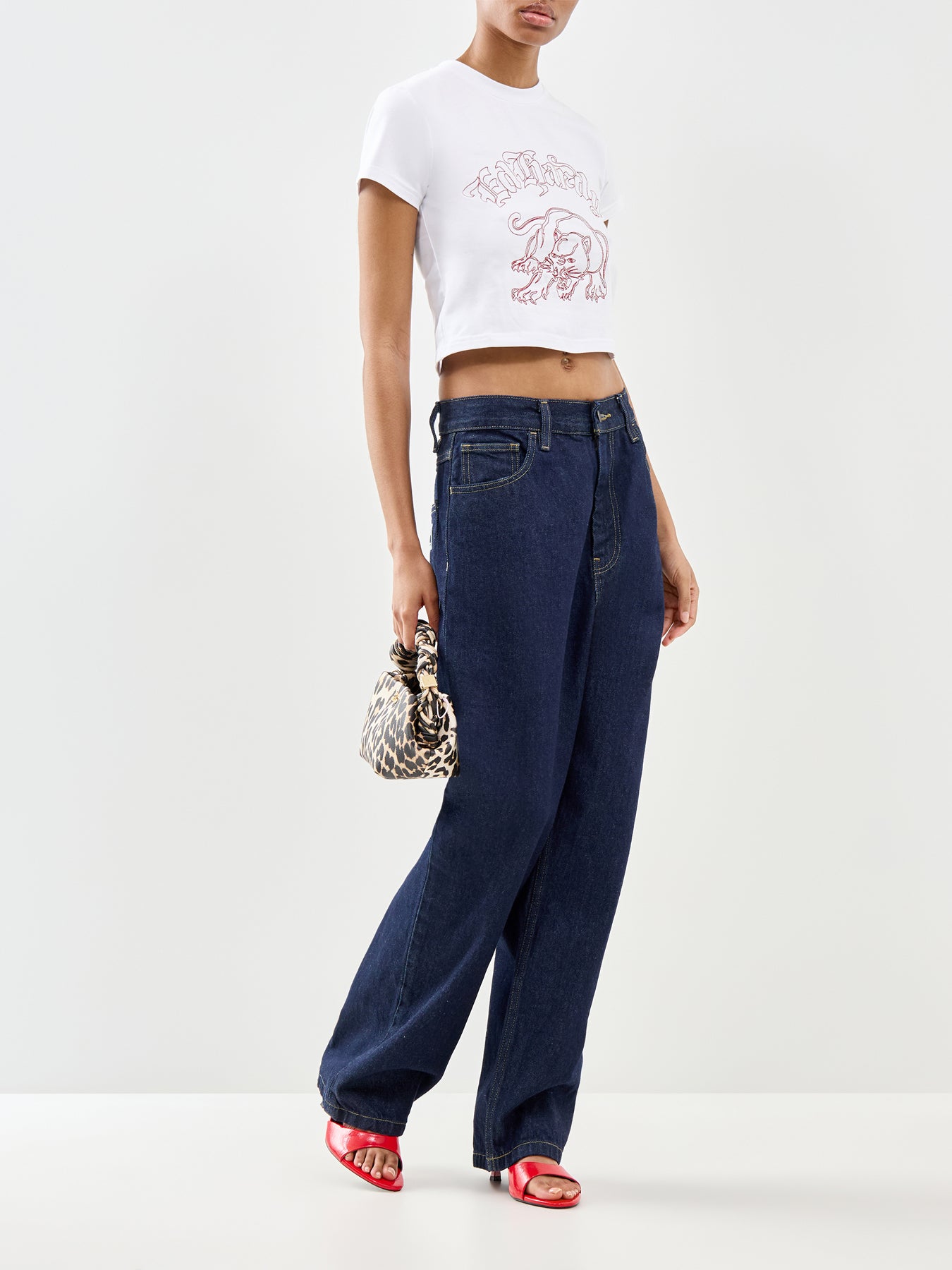 Panther Embroidered Baby Tee White