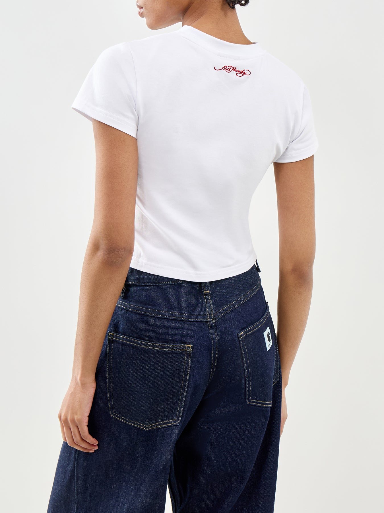 Panther Embroidered Baby Tee White