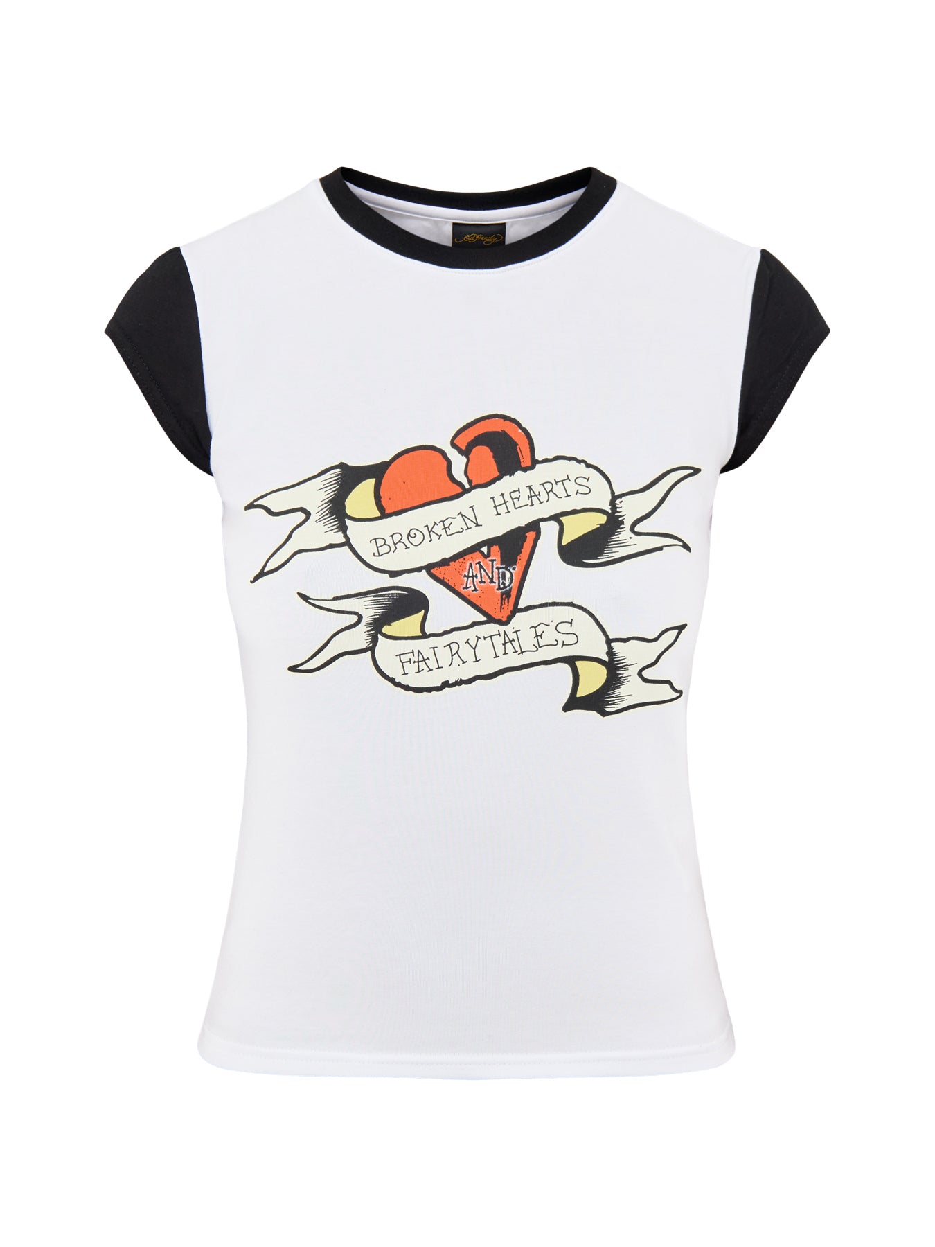 Broken Hearts Contrast Baby Tee White