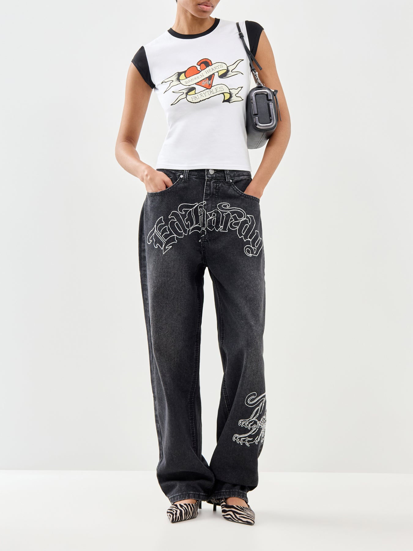Broken Hearts Contrast Baby Tee White