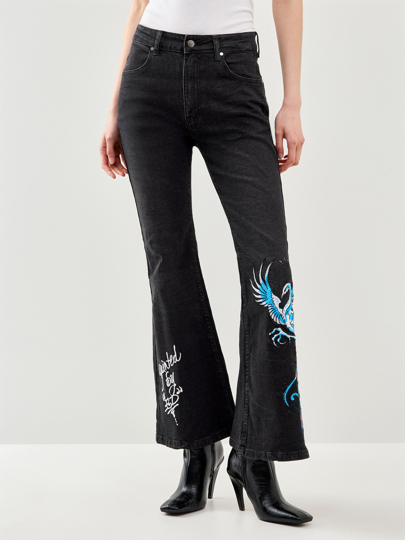Rising Phoenix Flared Jeans Black