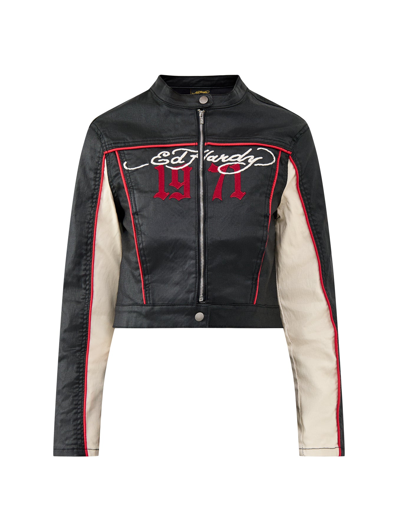 Climbing Rose Denim Biker Jacket Black