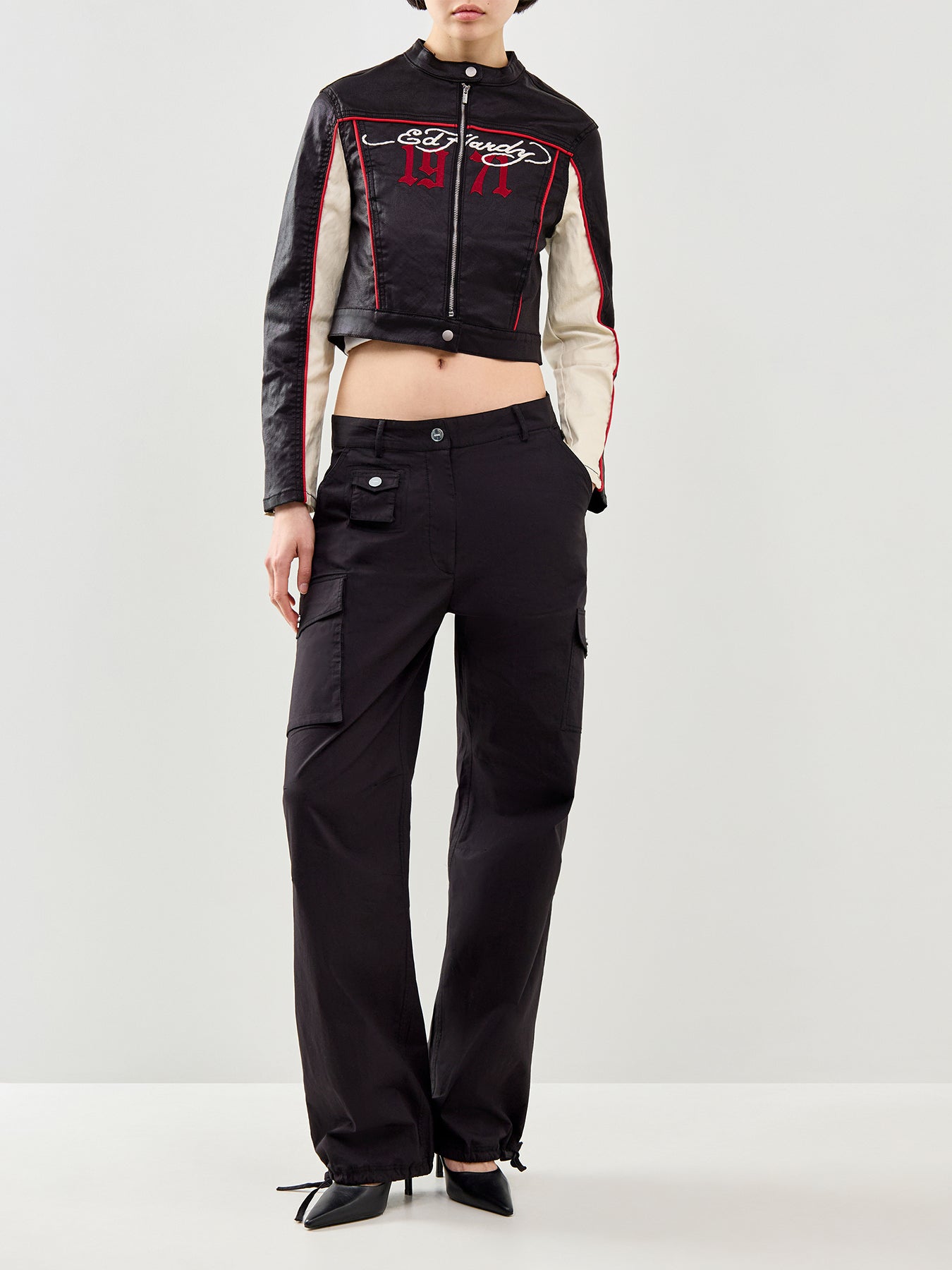Climbing Rose Denim Biker Jacket Black