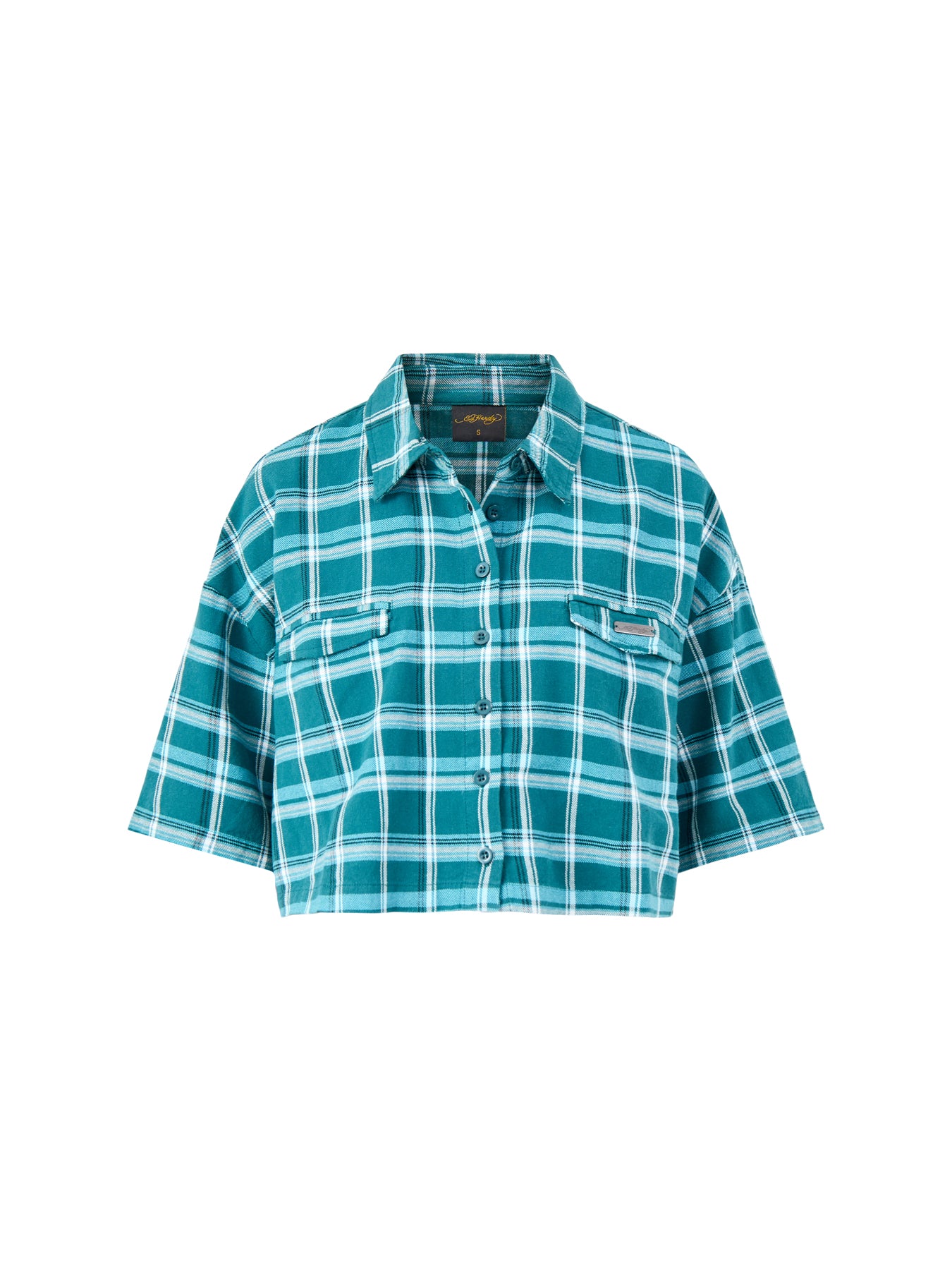 Black Roses Cropped Relaxed Camp Shirt Green