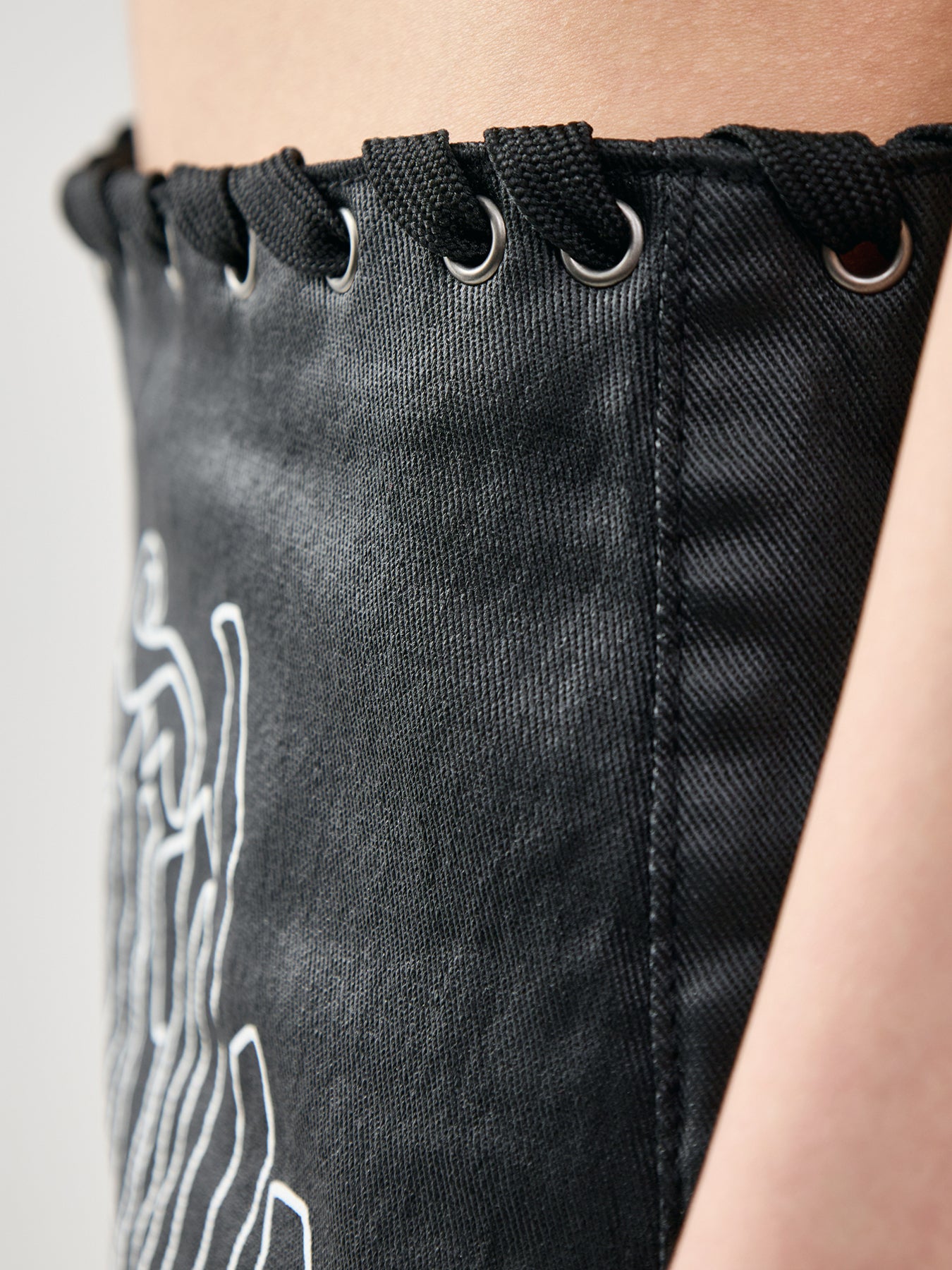 Gothic Drip Braided Denim Mini Skirt Black