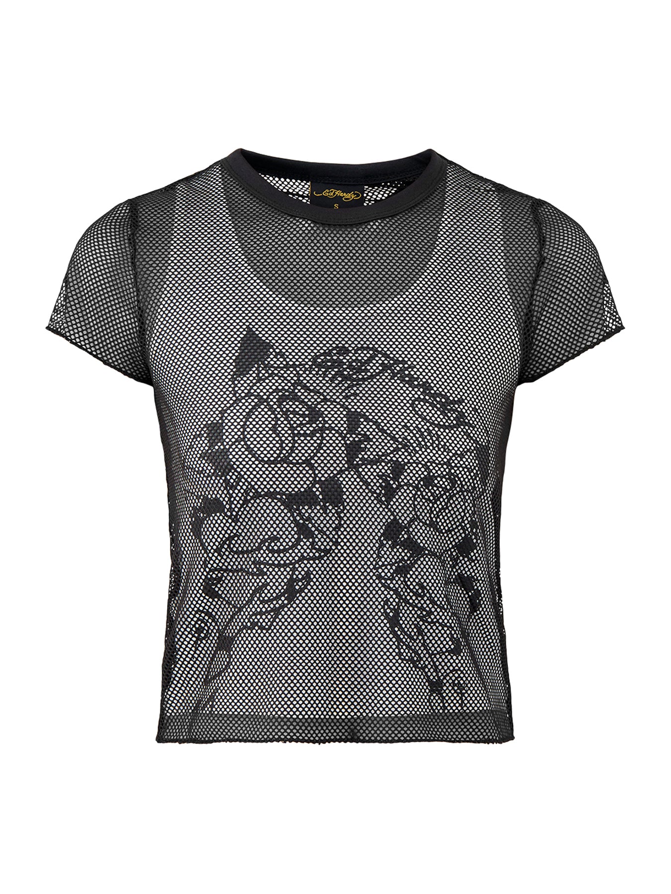 Double Layer Climbing Rose Mesh T-Shirt Black