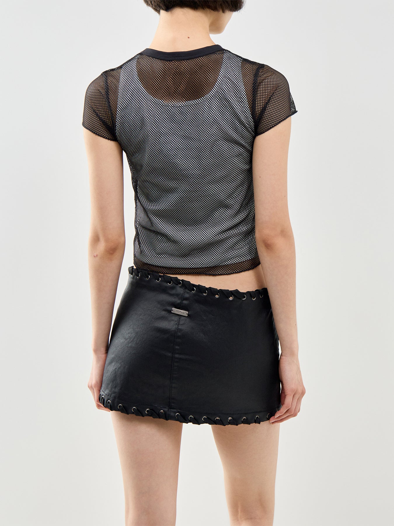 Double Layer Climbing Rose Mesh T-Shirt Black