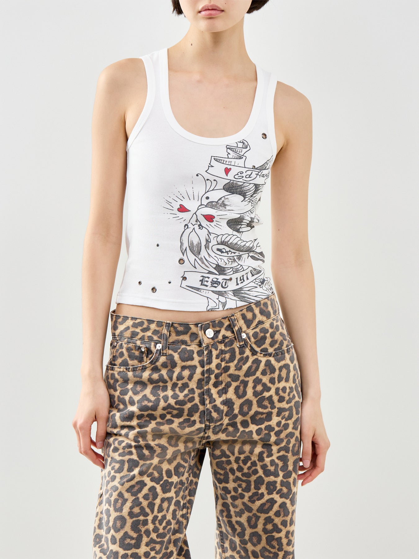 Love Birds Ribbed Eyelet Vest White