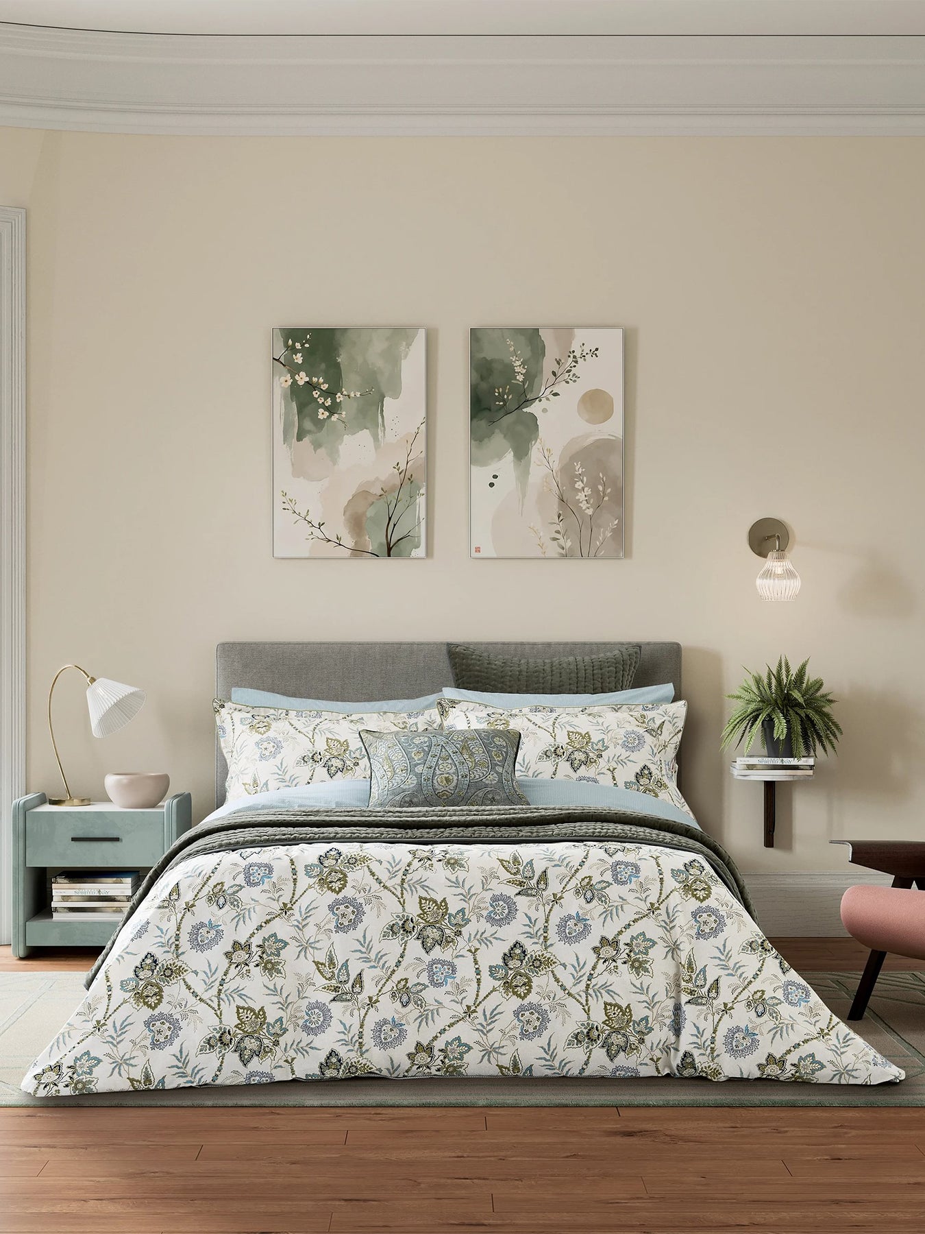 Emira Cover Set Soft Teal & Green Double