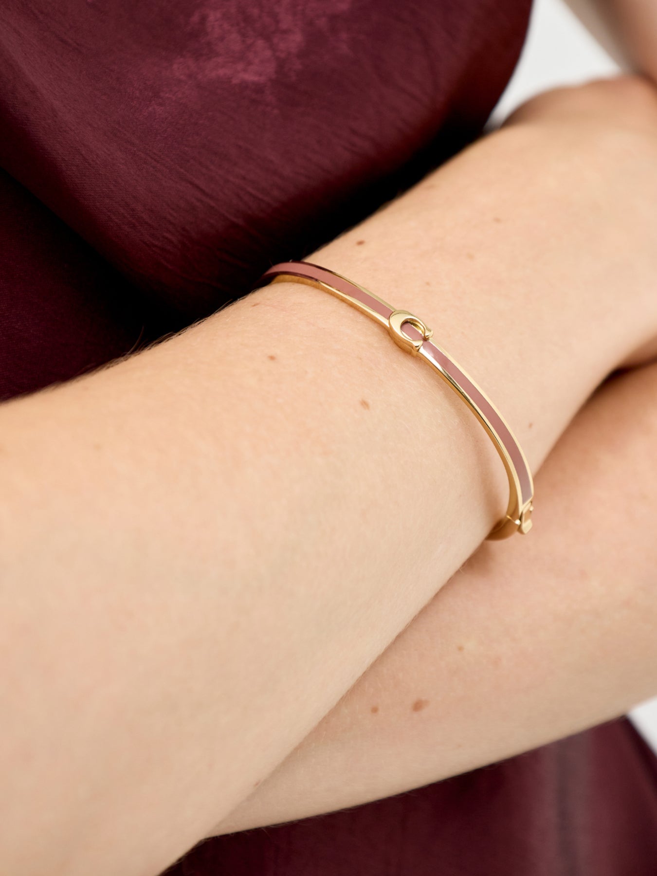 C Enamel Hinged Bangle Gold
