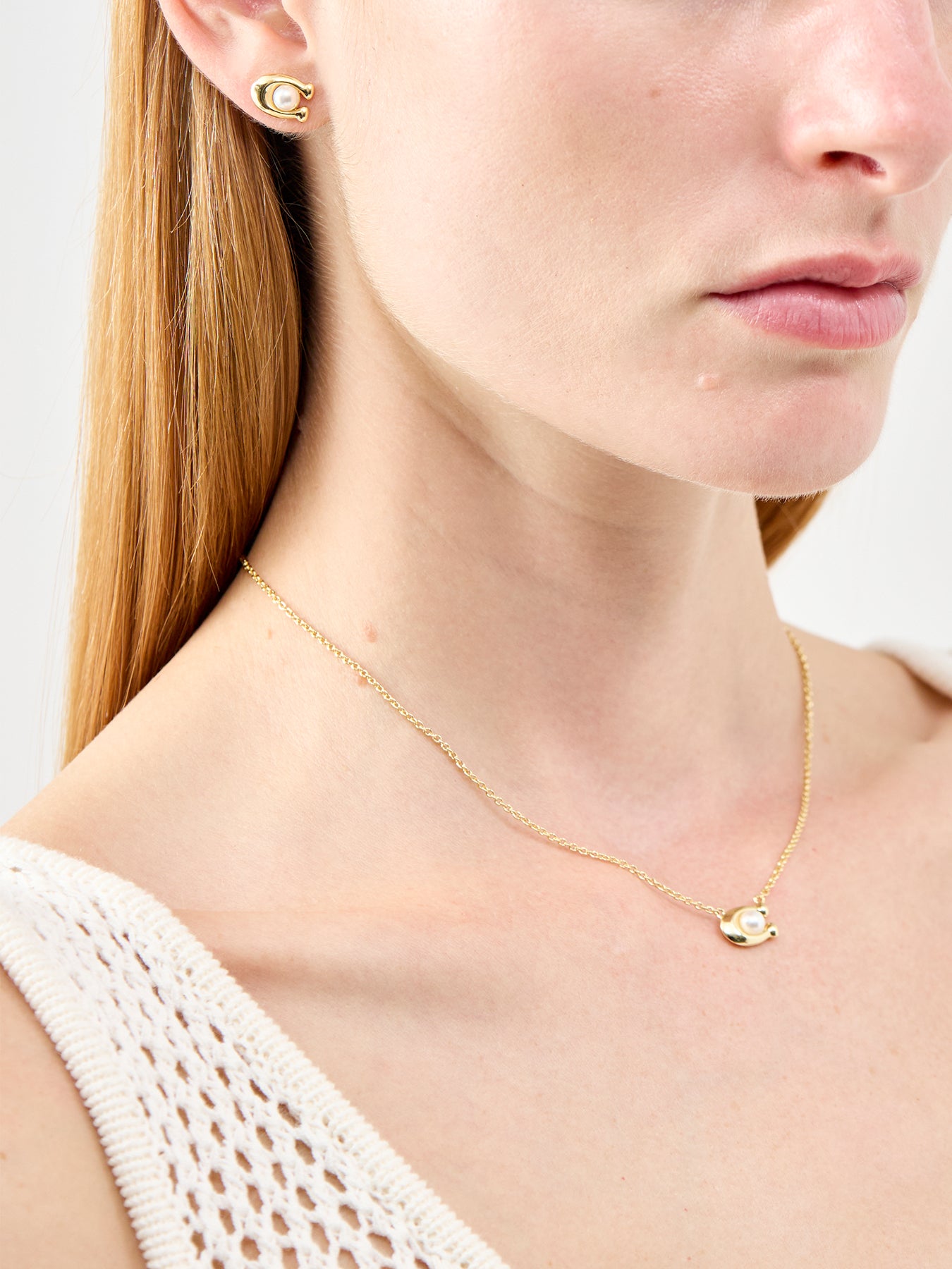 C Pearl Necklace & Earrings Gift Set Gold
