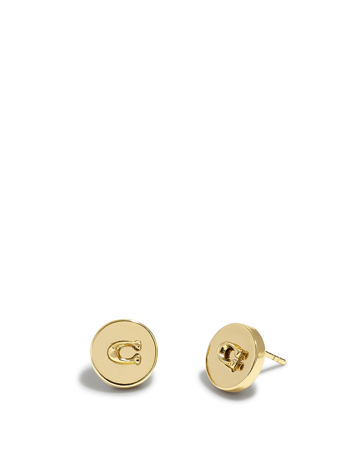 Metal Logo Round Stud Earrings Gold