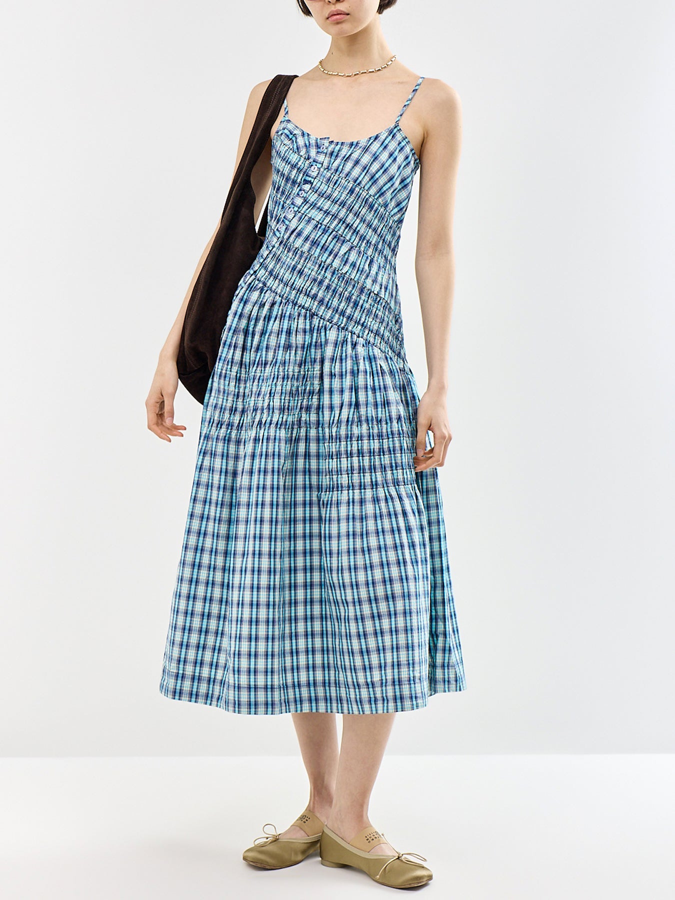 Lyra Tomboy Check Midi Dress Blue