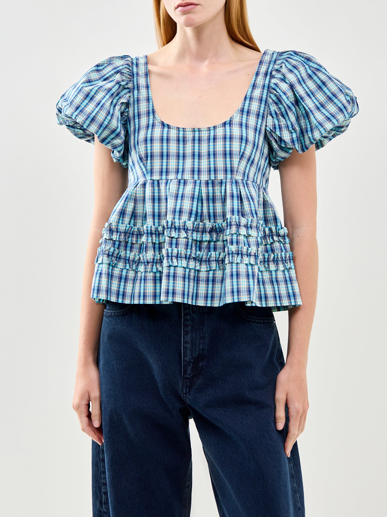 Summer Joy Check Blouse Blue