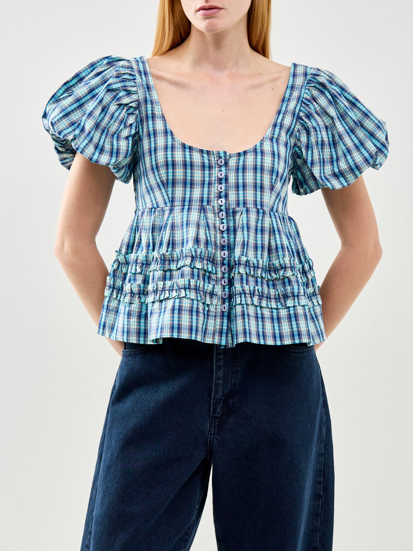 Summer Joy Check Blouse Blue